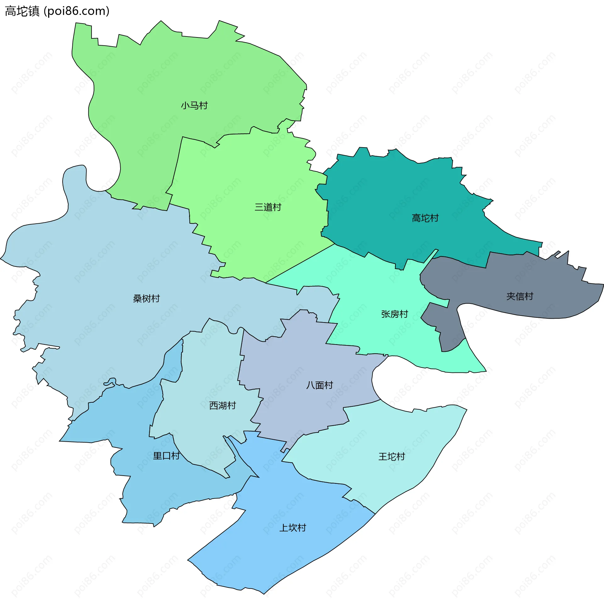 高坨镇边界地图(五级行政区划)