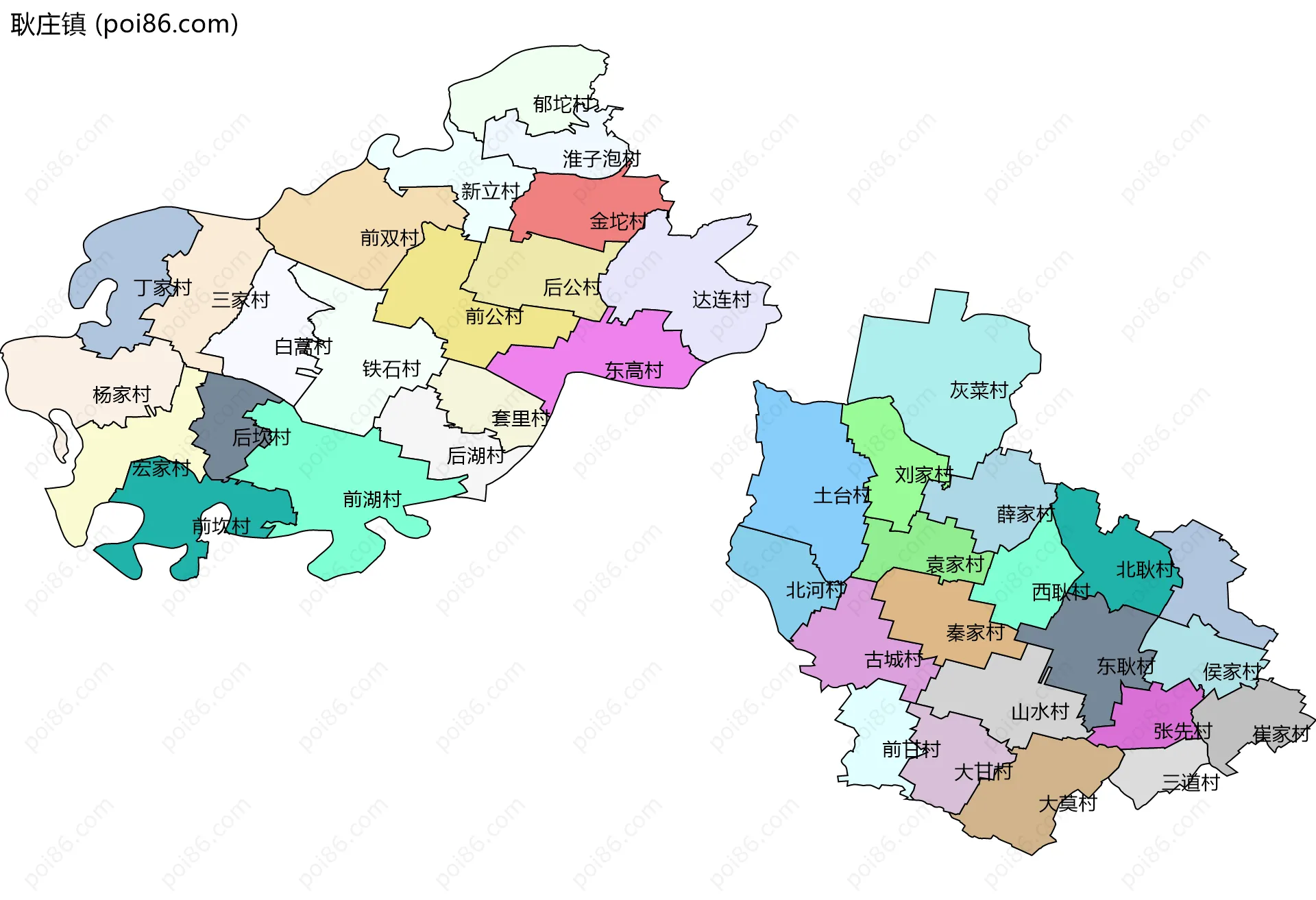 耿庄镇边界地图(五级行政区划)