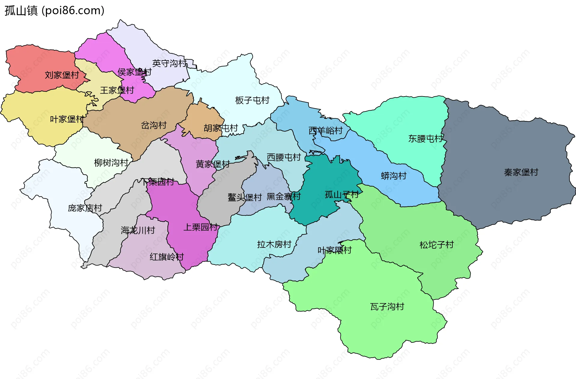 孤山镇边界地图(五级行政区划)