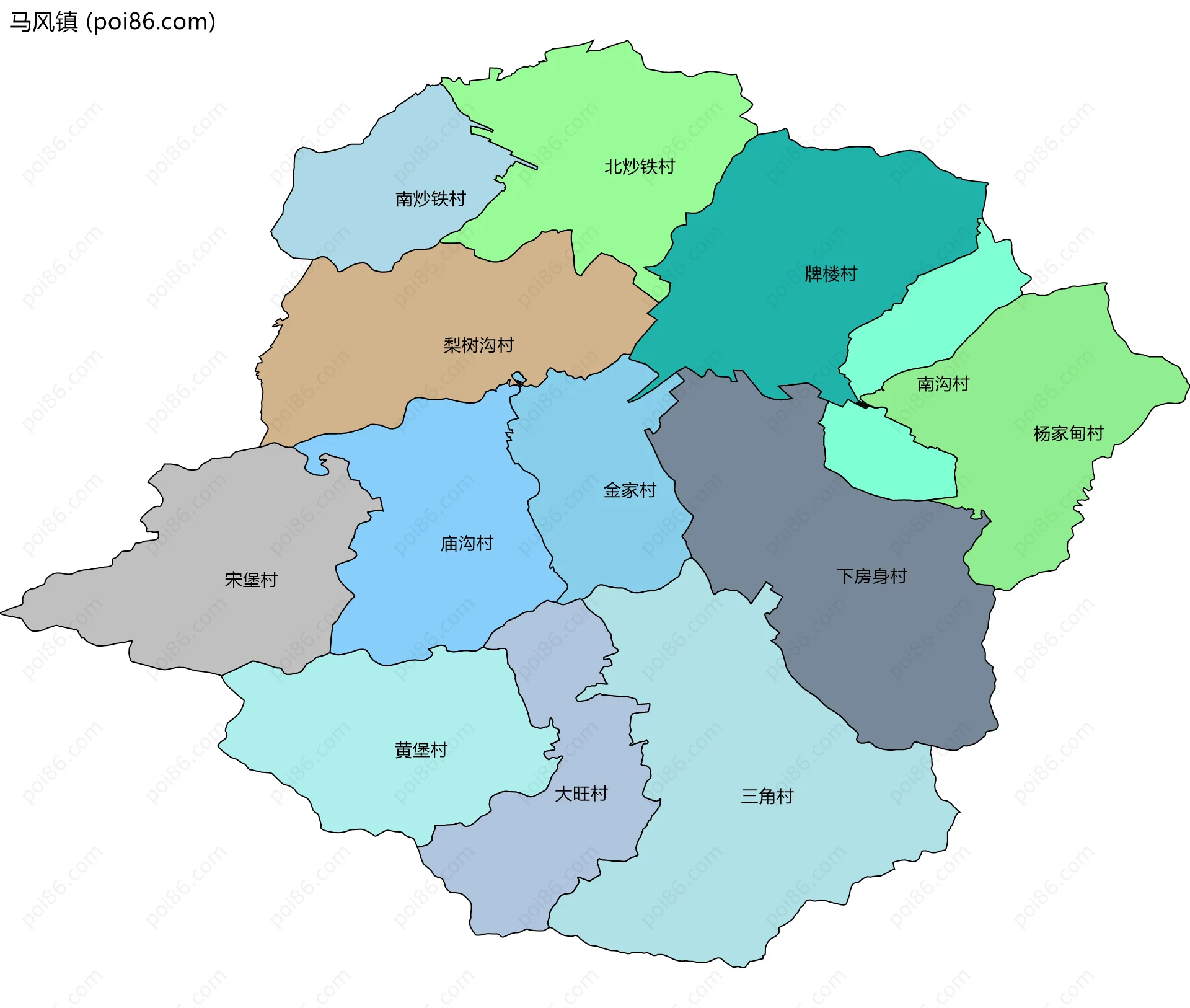 马风镇边界地图(五级行政区划)