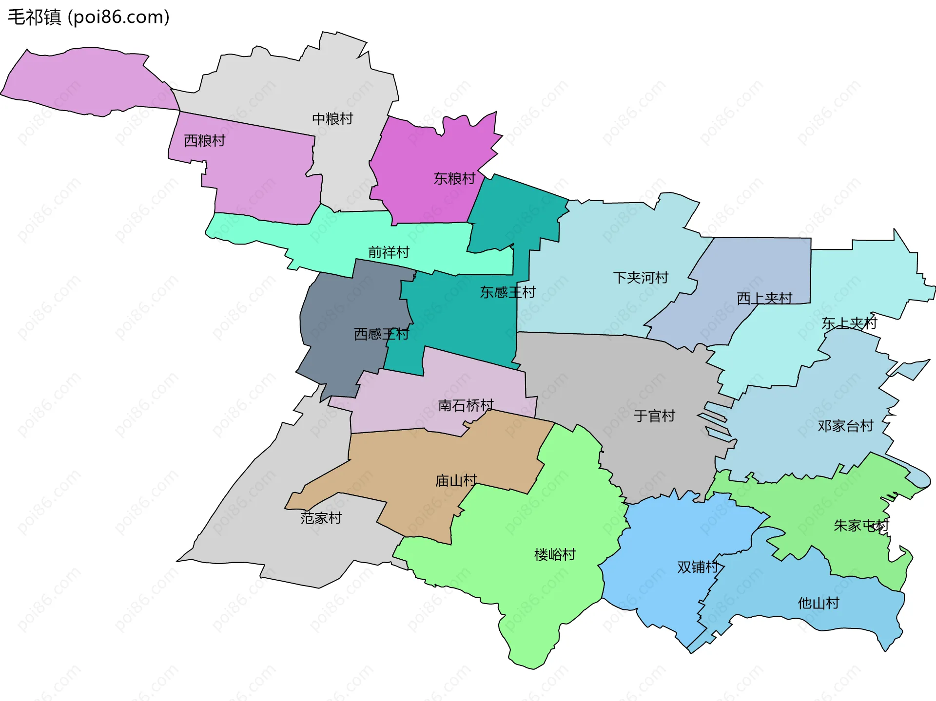 毛祁镇边界地图(五级行政区划)