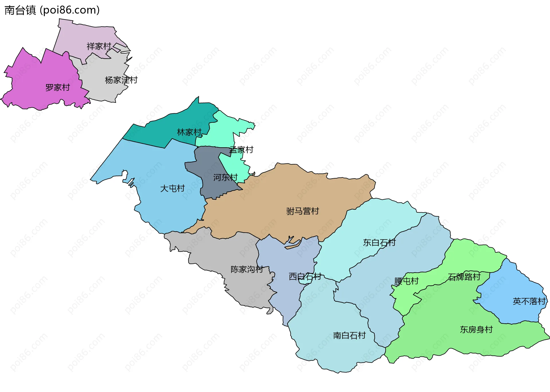 南台镇边界地图(五级行政区划)