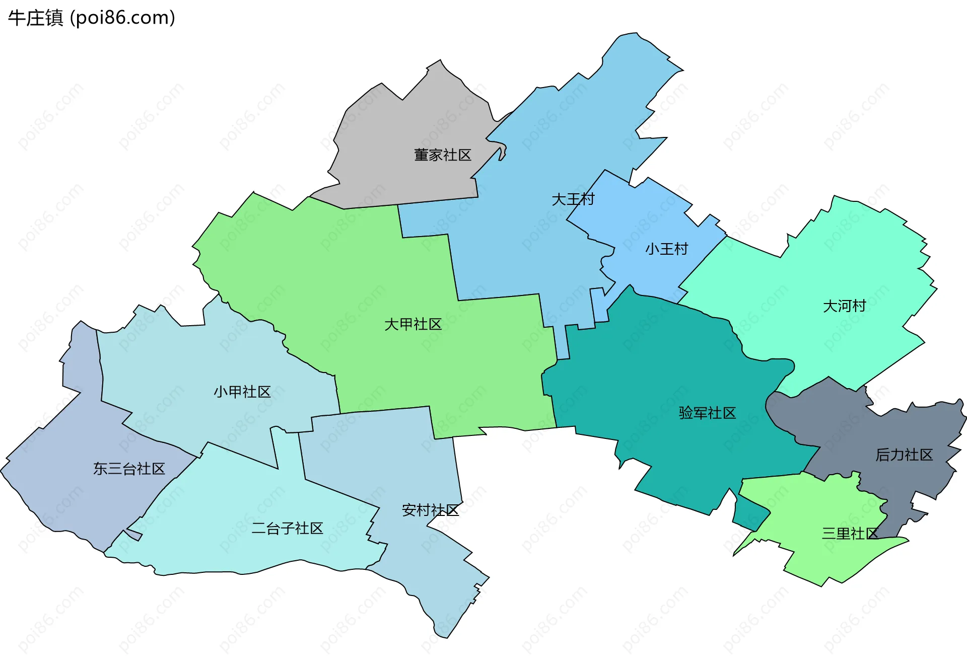 牛庄镇边界地图(五级行政区划)