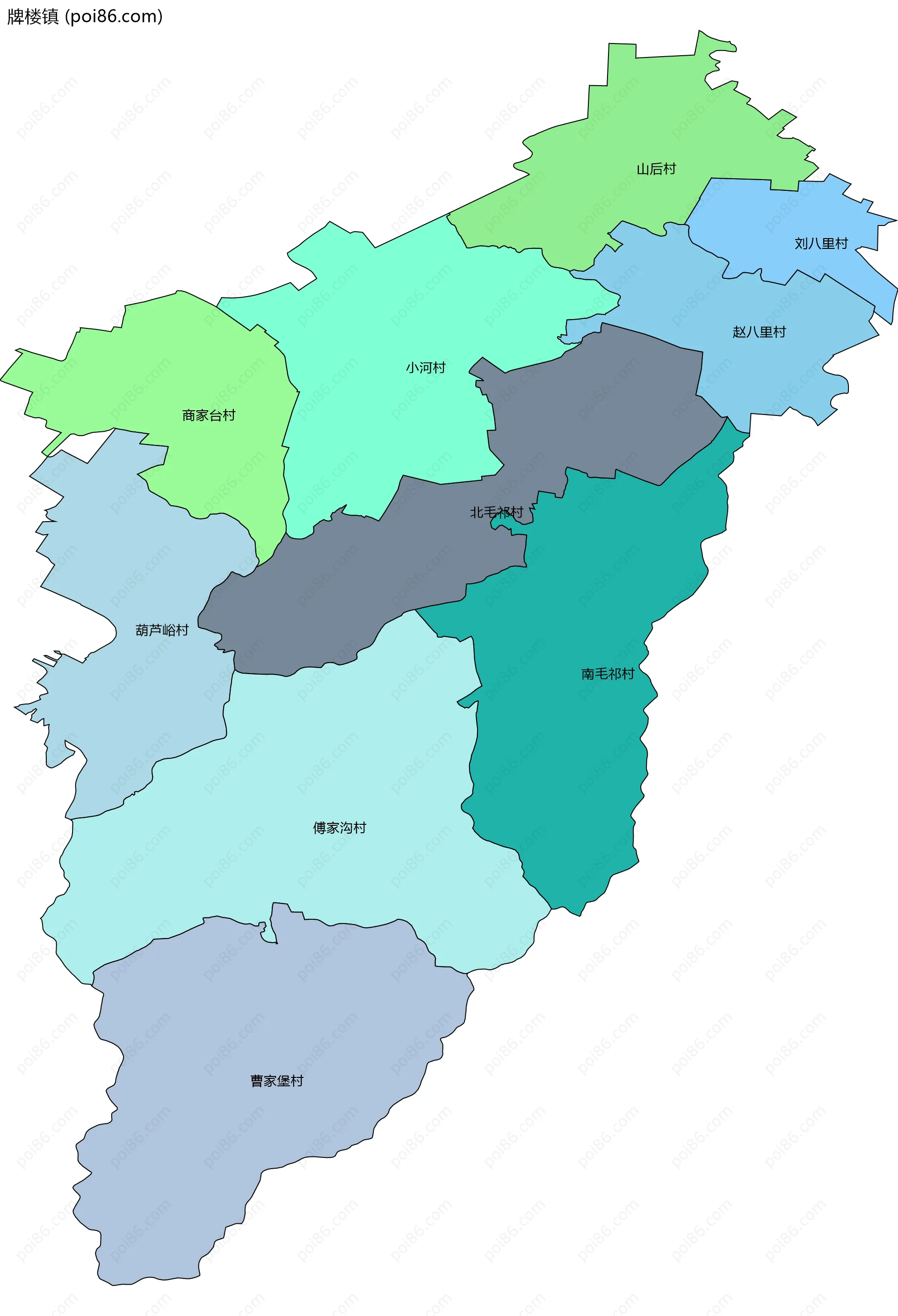 牌楼镇边界地图(五级行政区划)