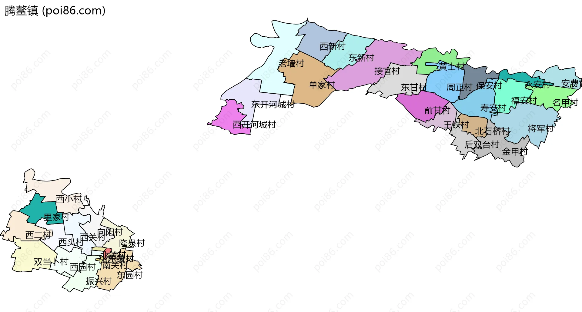 腾鳌镇边界地图(五级行政区划)