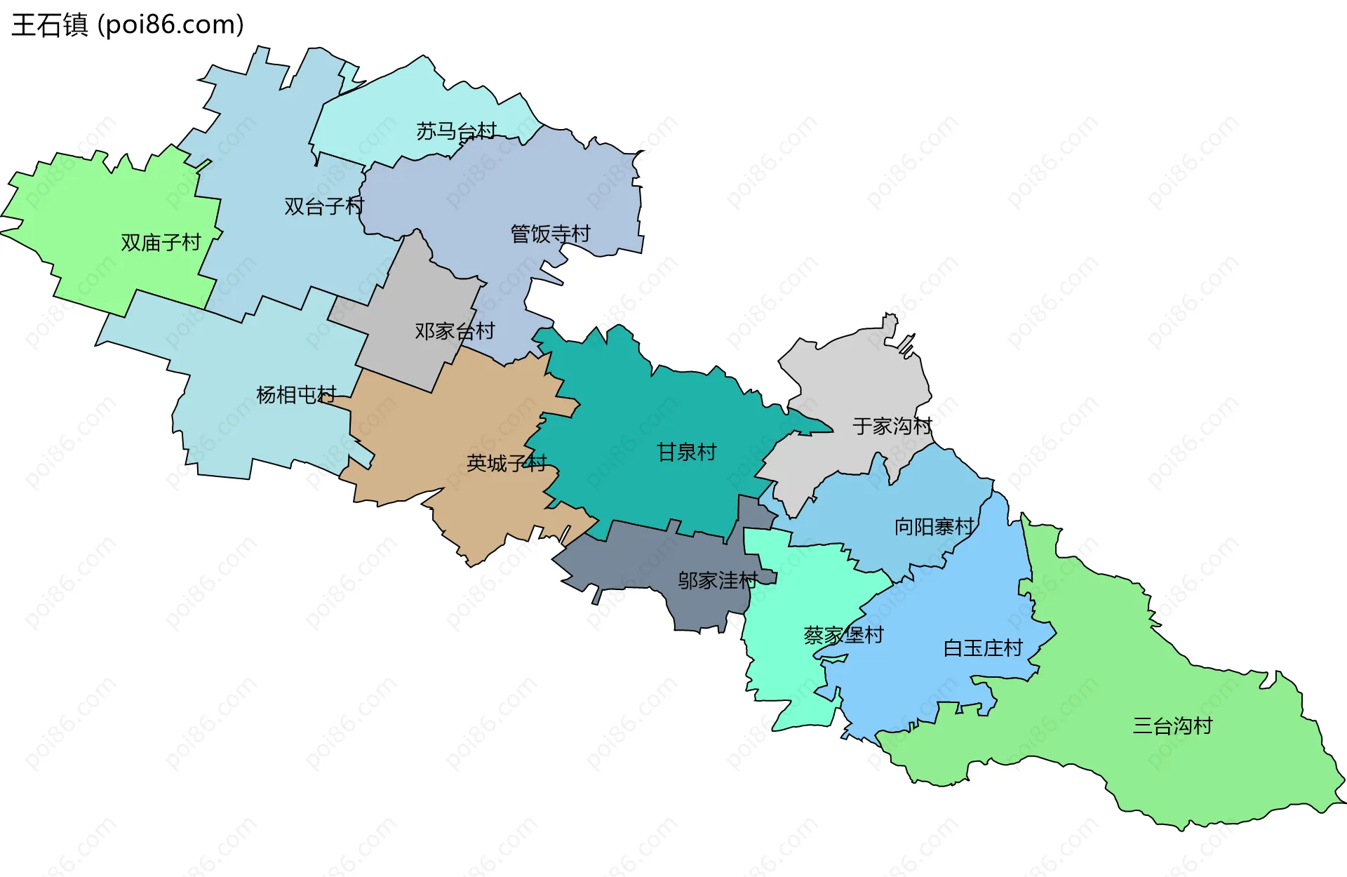 王石镇边界地图(五级行政区划)