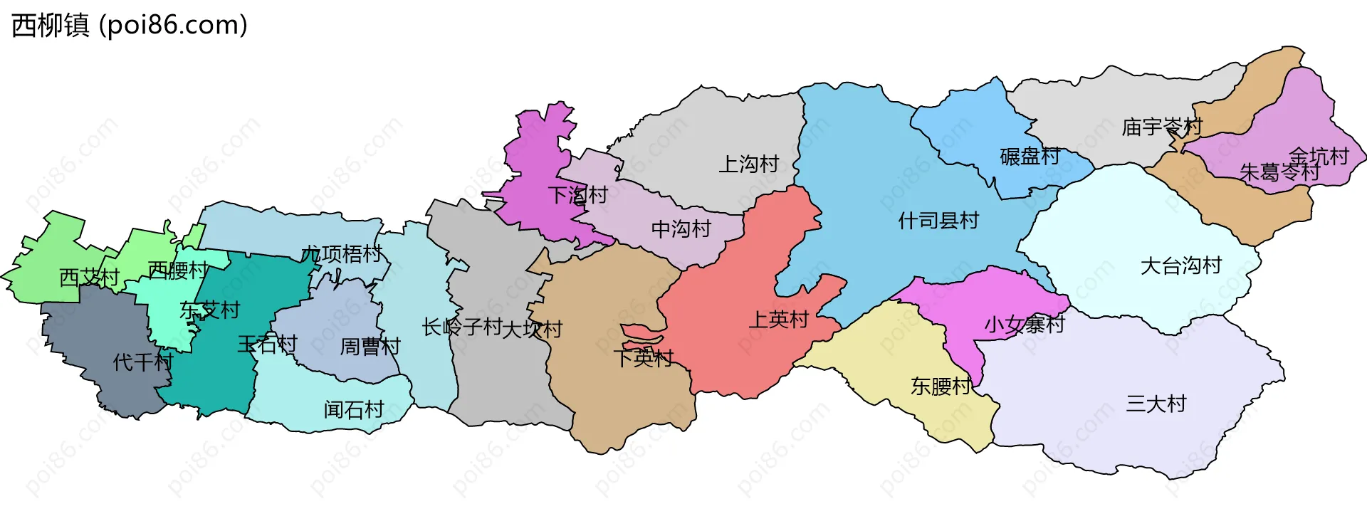 西柳镇边界地图(五级行政区划)