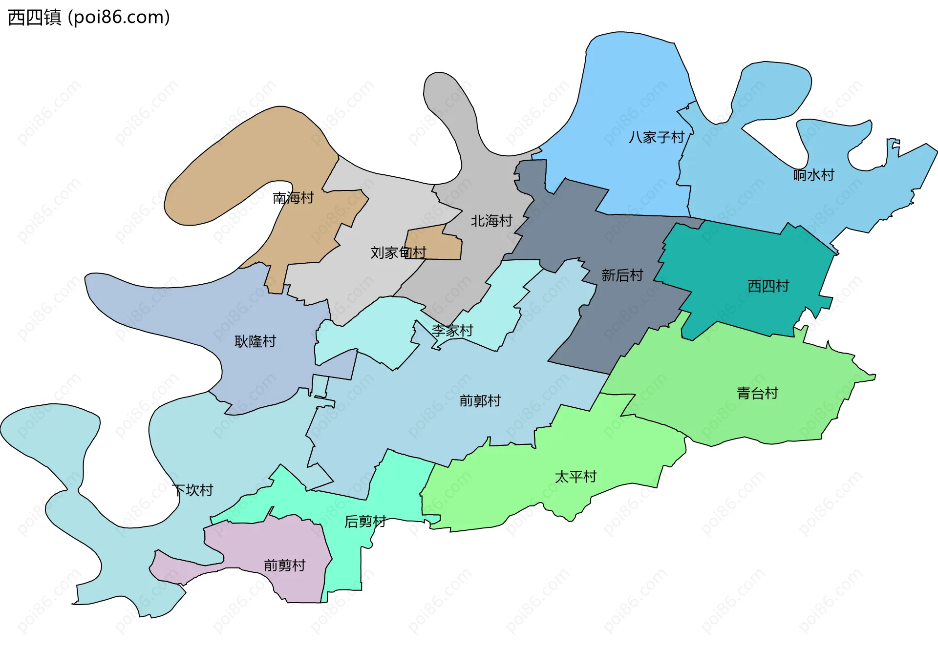 西四镇边界地图(五级行政区划)
