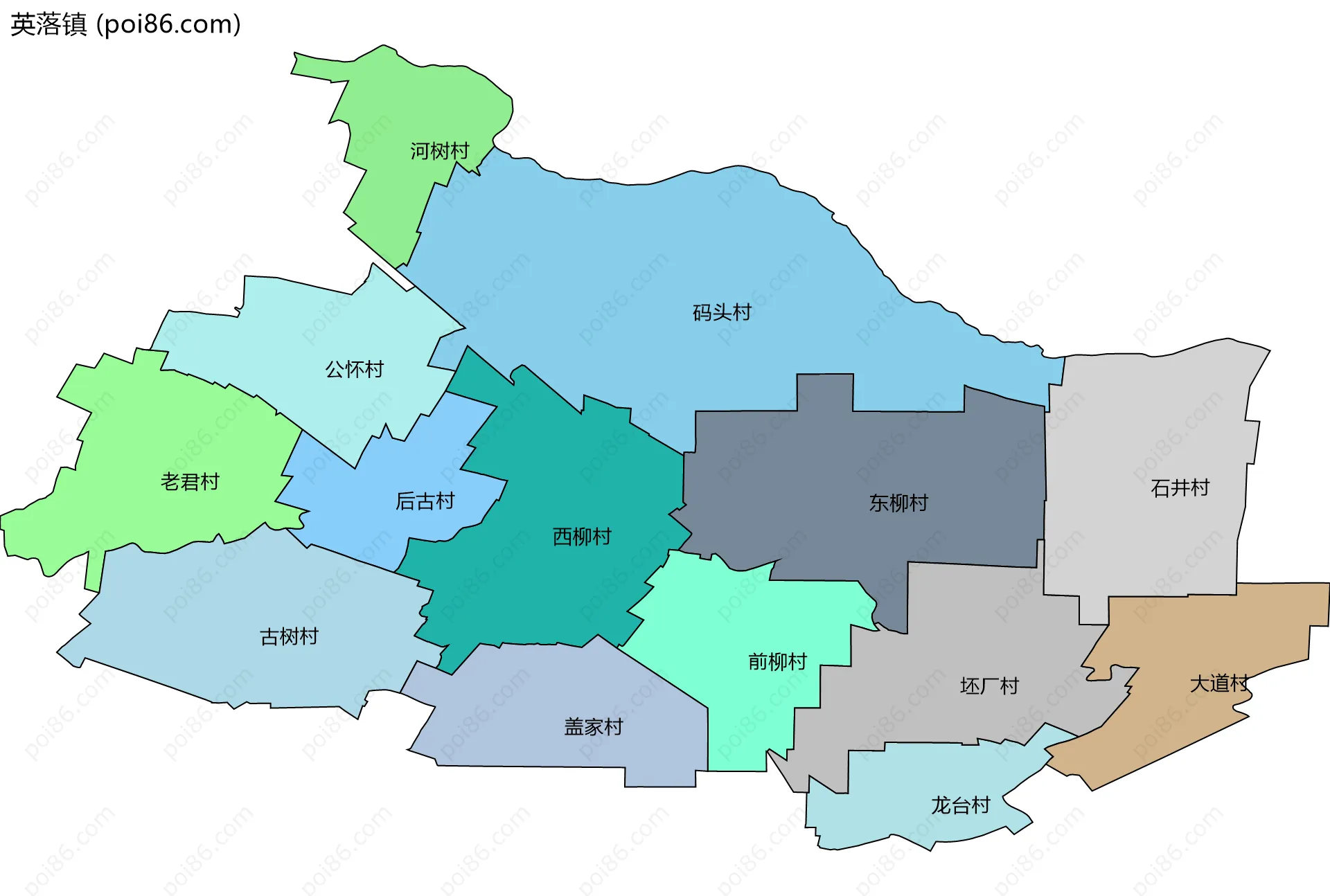 英落镇边界地图(五级行政区划)