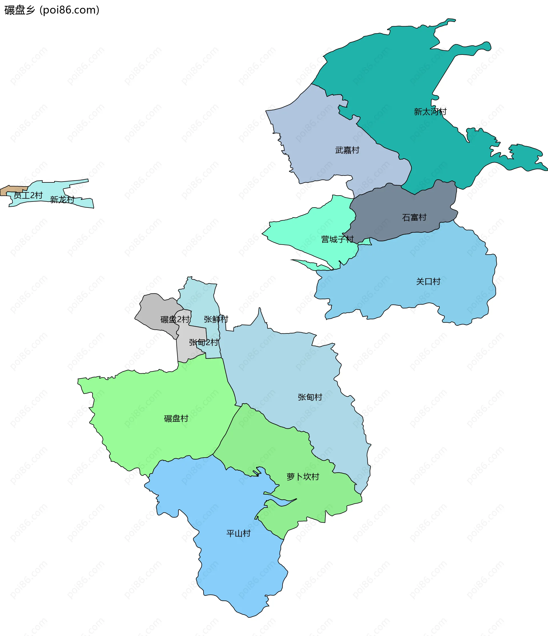 碾盘乡边界地图(五级行政区划)