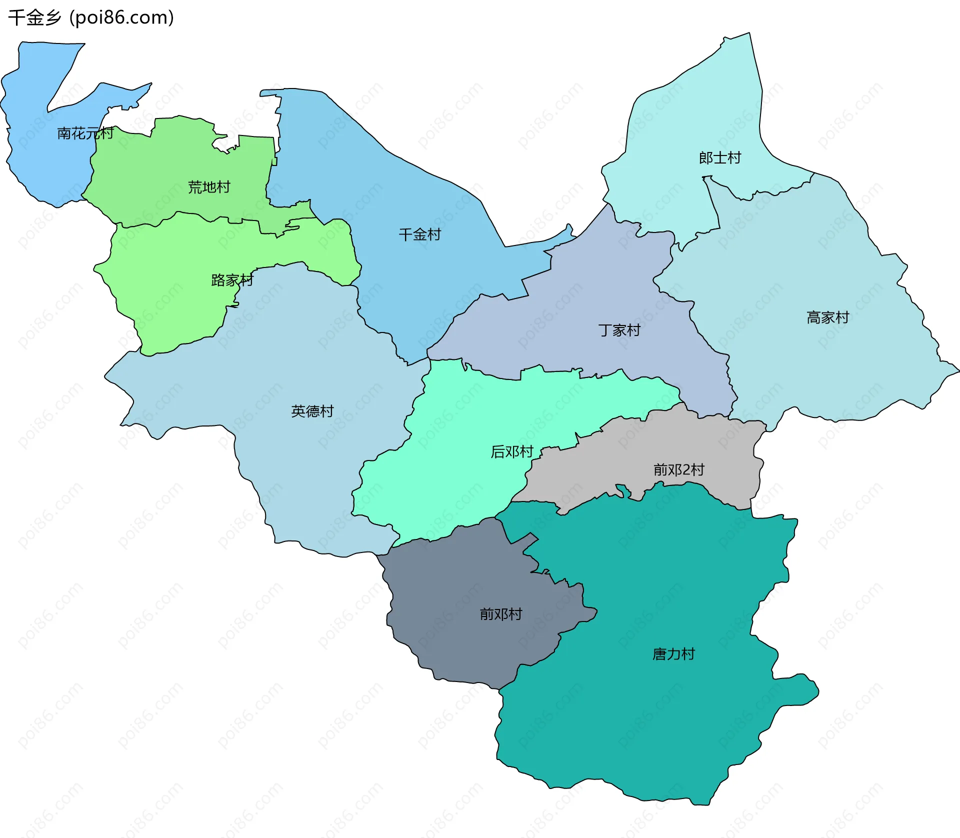 千金乡边界地图(五级行政区划)