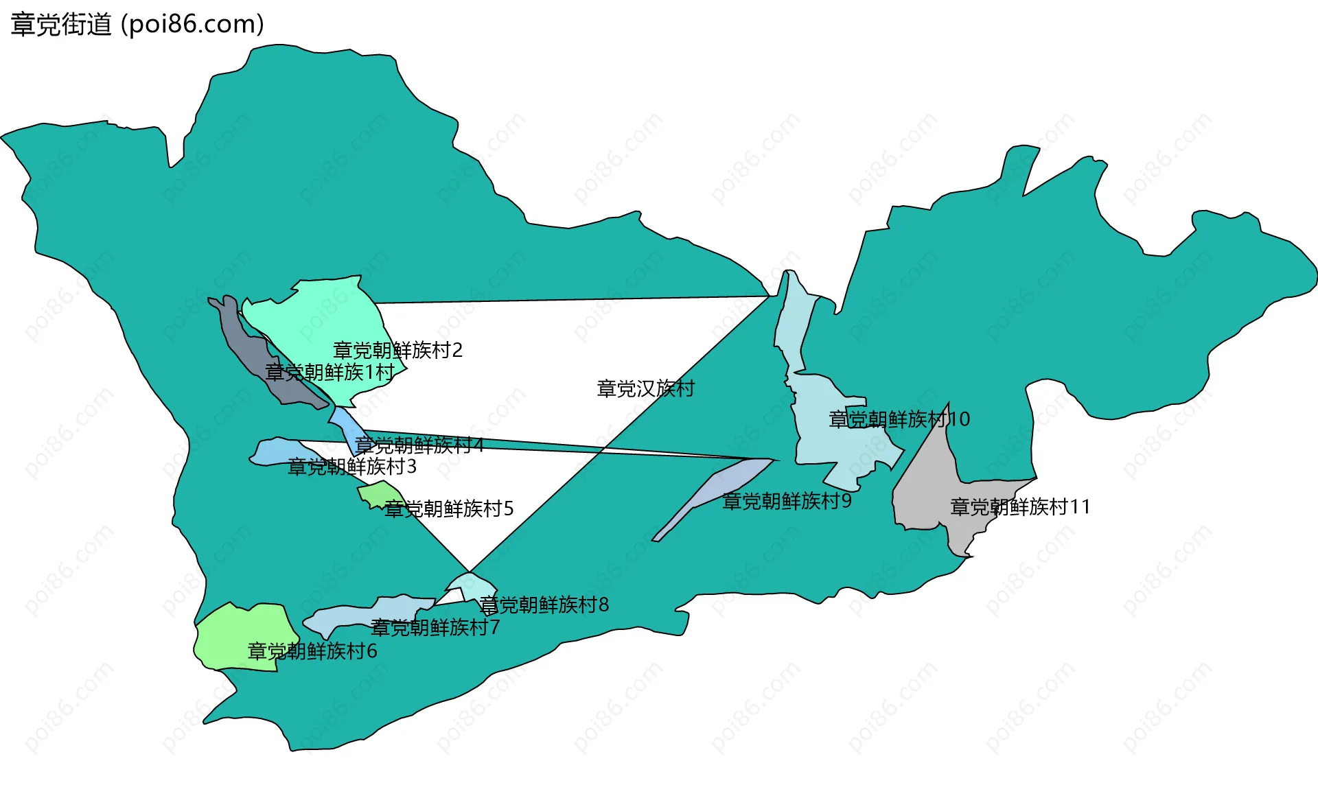 章党街道边界地图(五级行政区划)