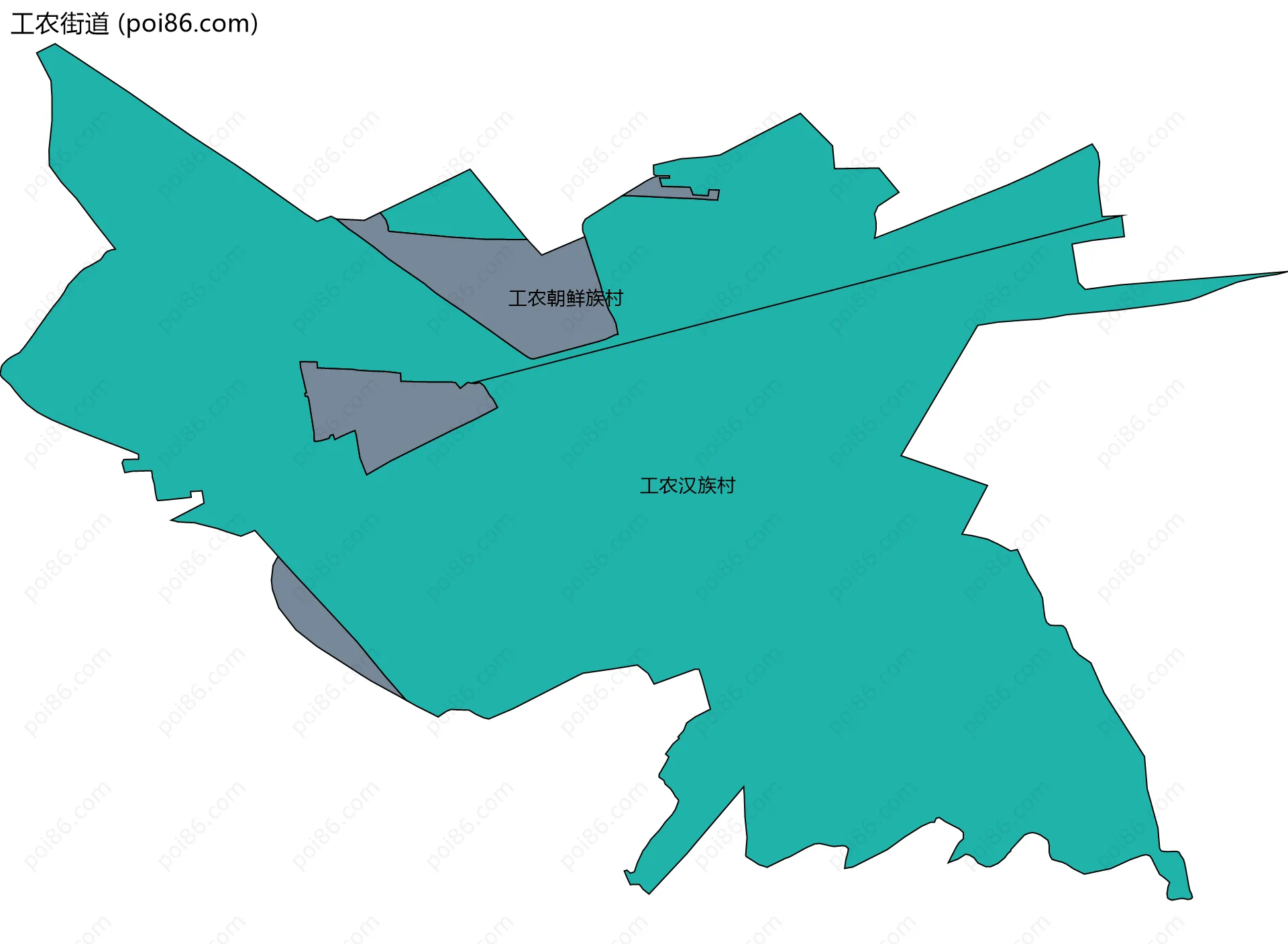 工农街道边界地图(五级行政区划)