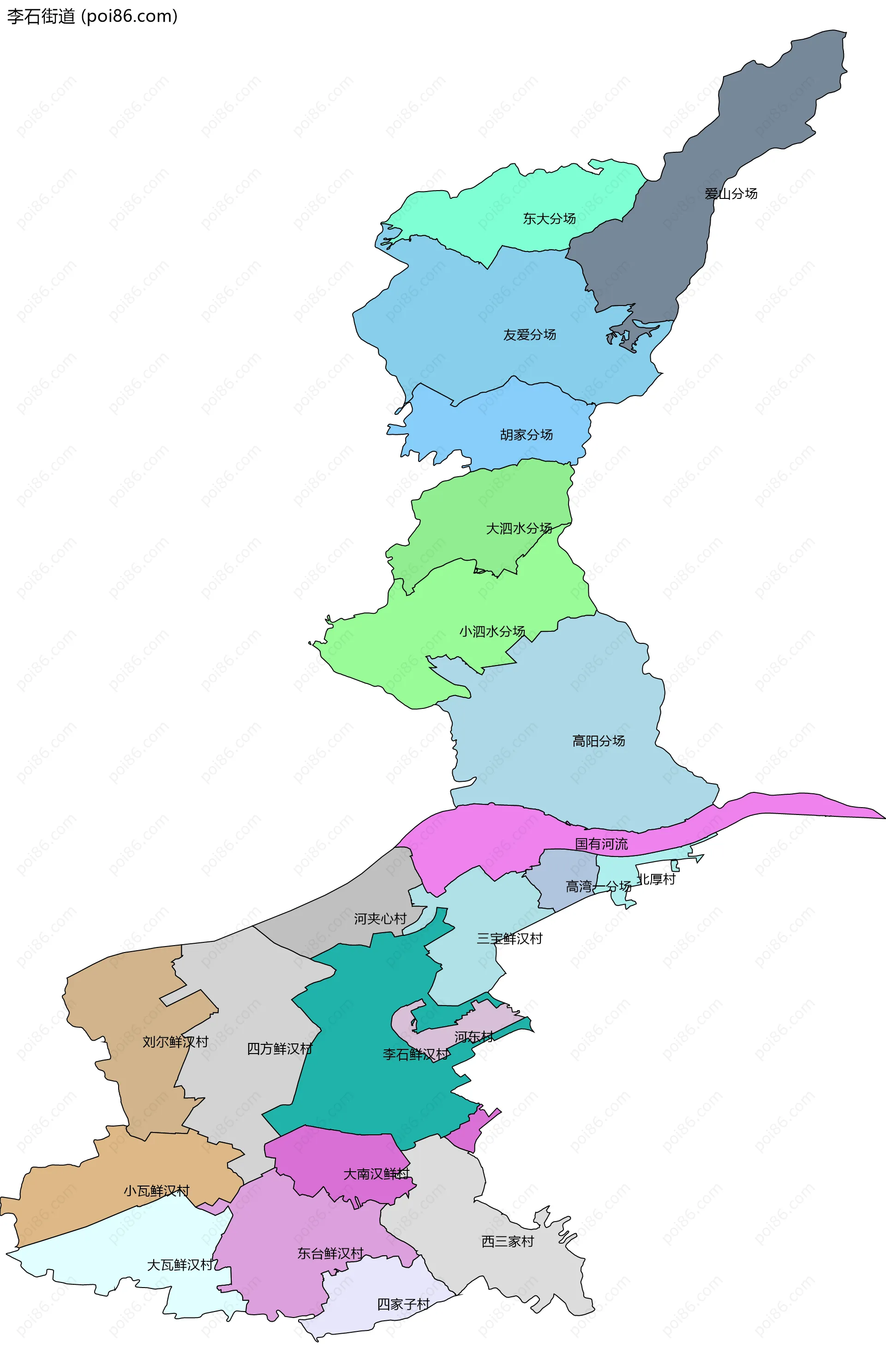 李石街道边界地图(五级行政区划)