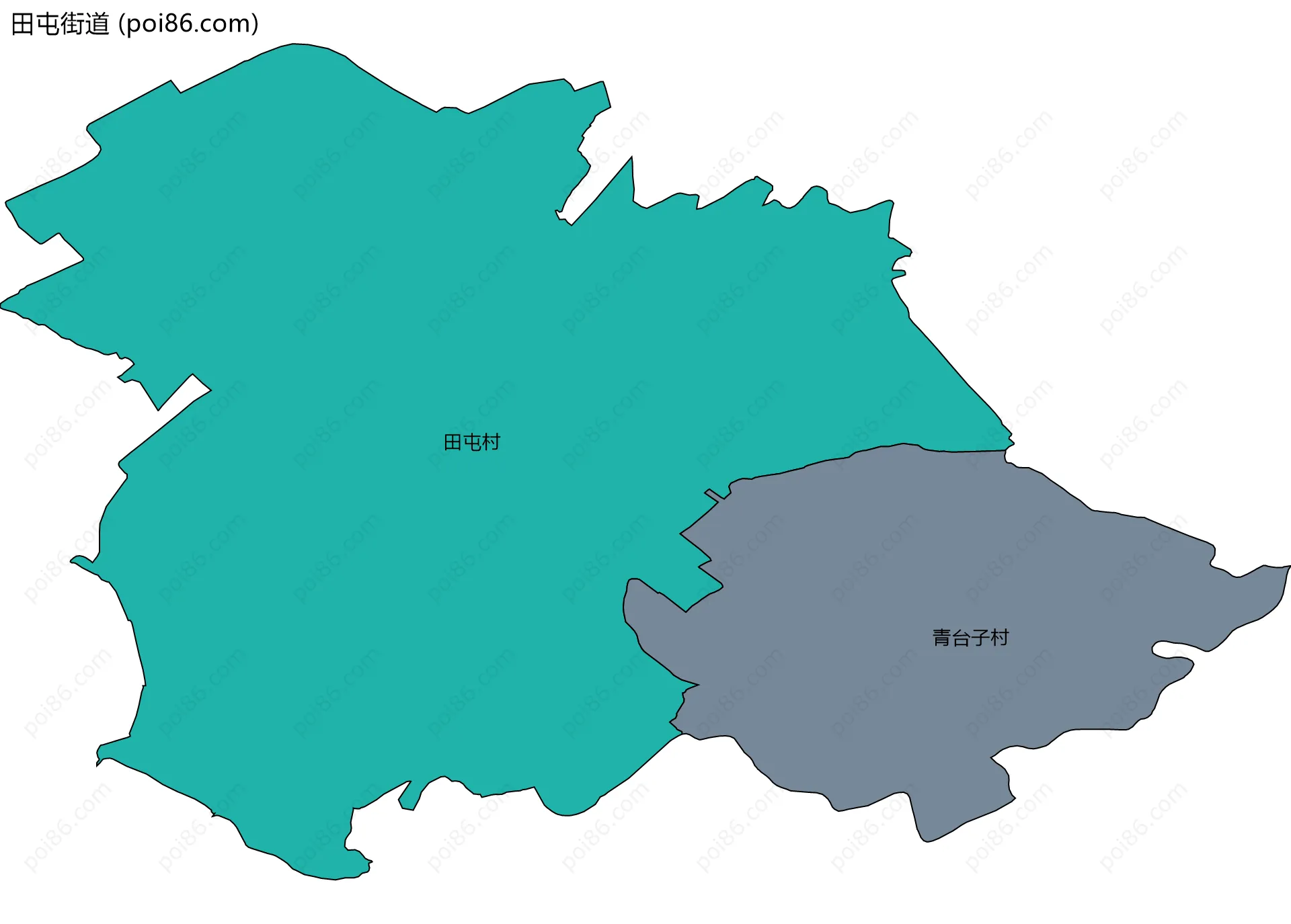 田屯街道边界地图(五级行政区划)