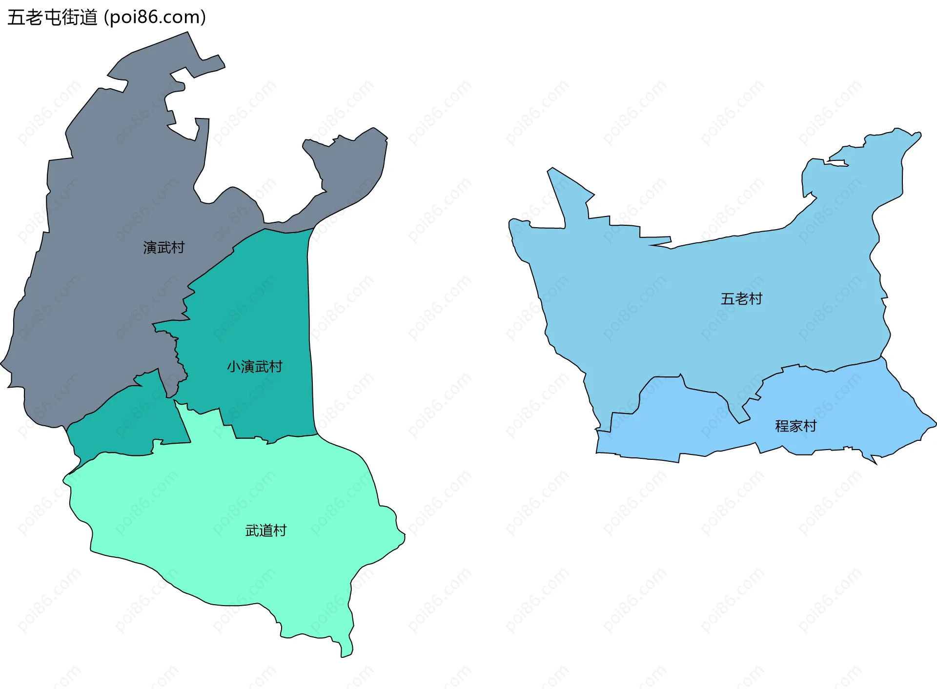 五老屯街道边界地图(五级行政区划)