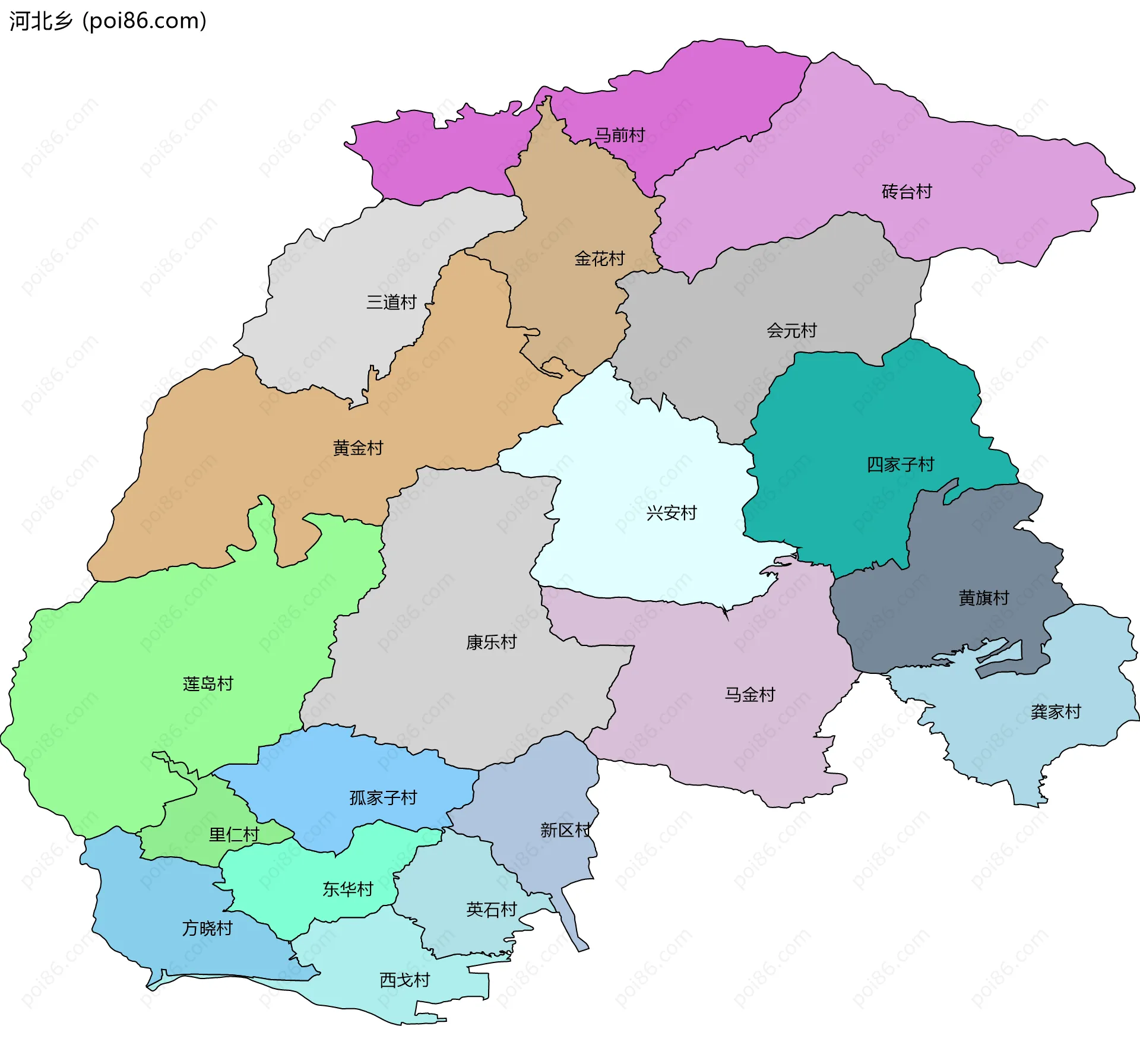 河北乡边界地图(五级行政区划)