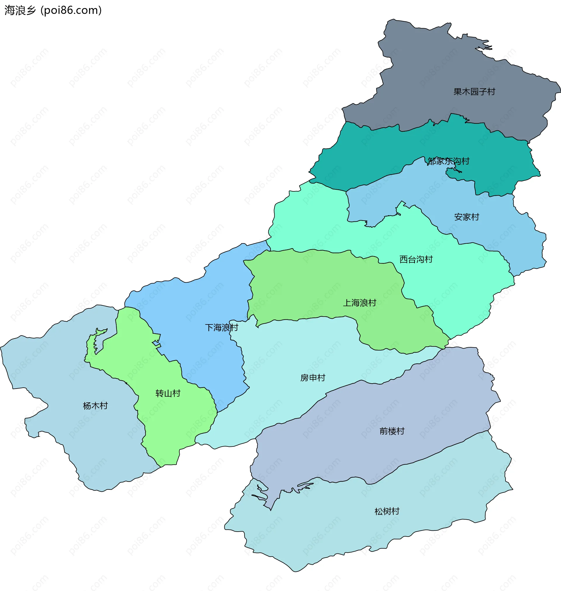 海浪乡边界地图(五级行政区划)