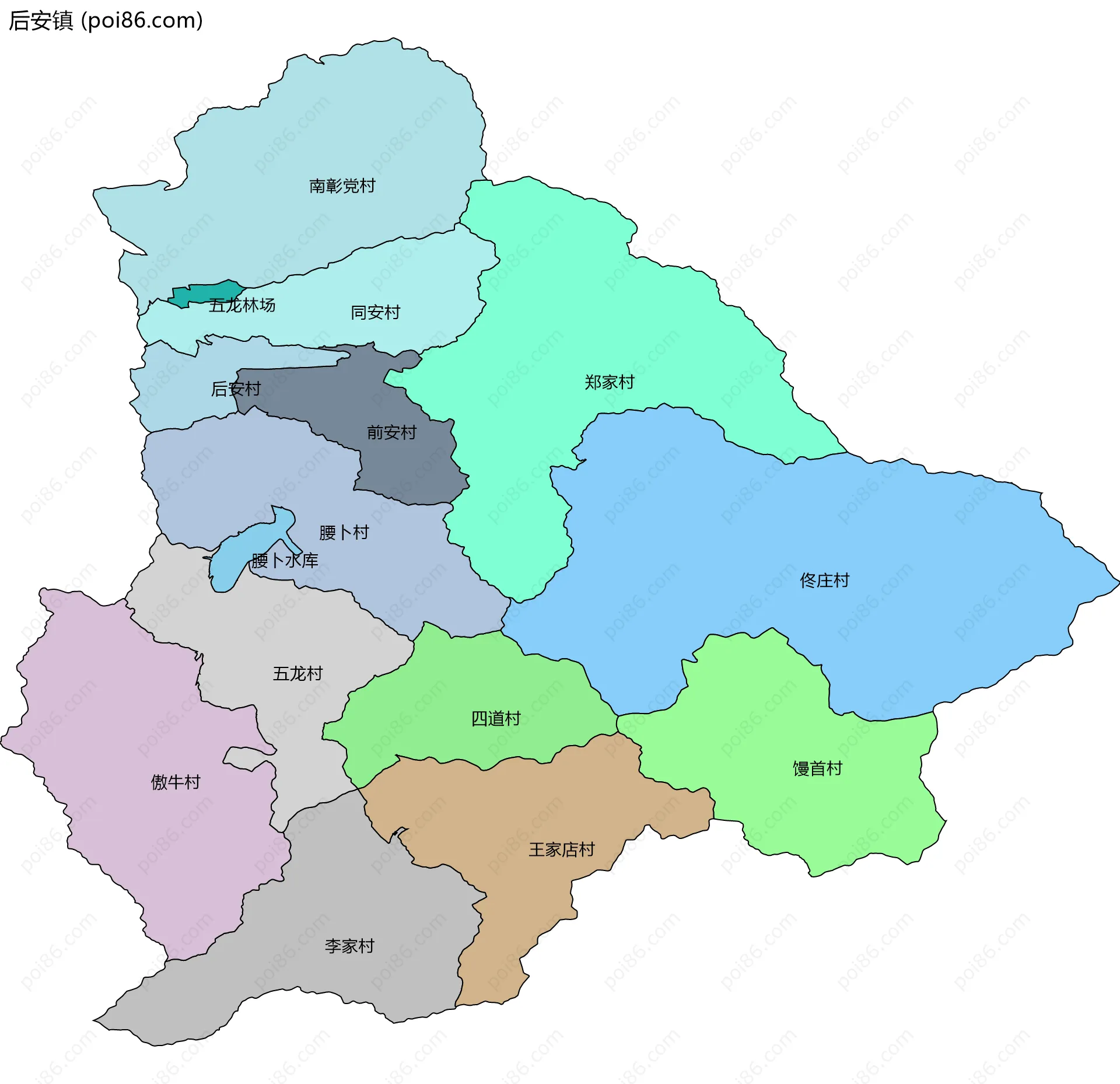 后安镇边界地图(五级行政区划)