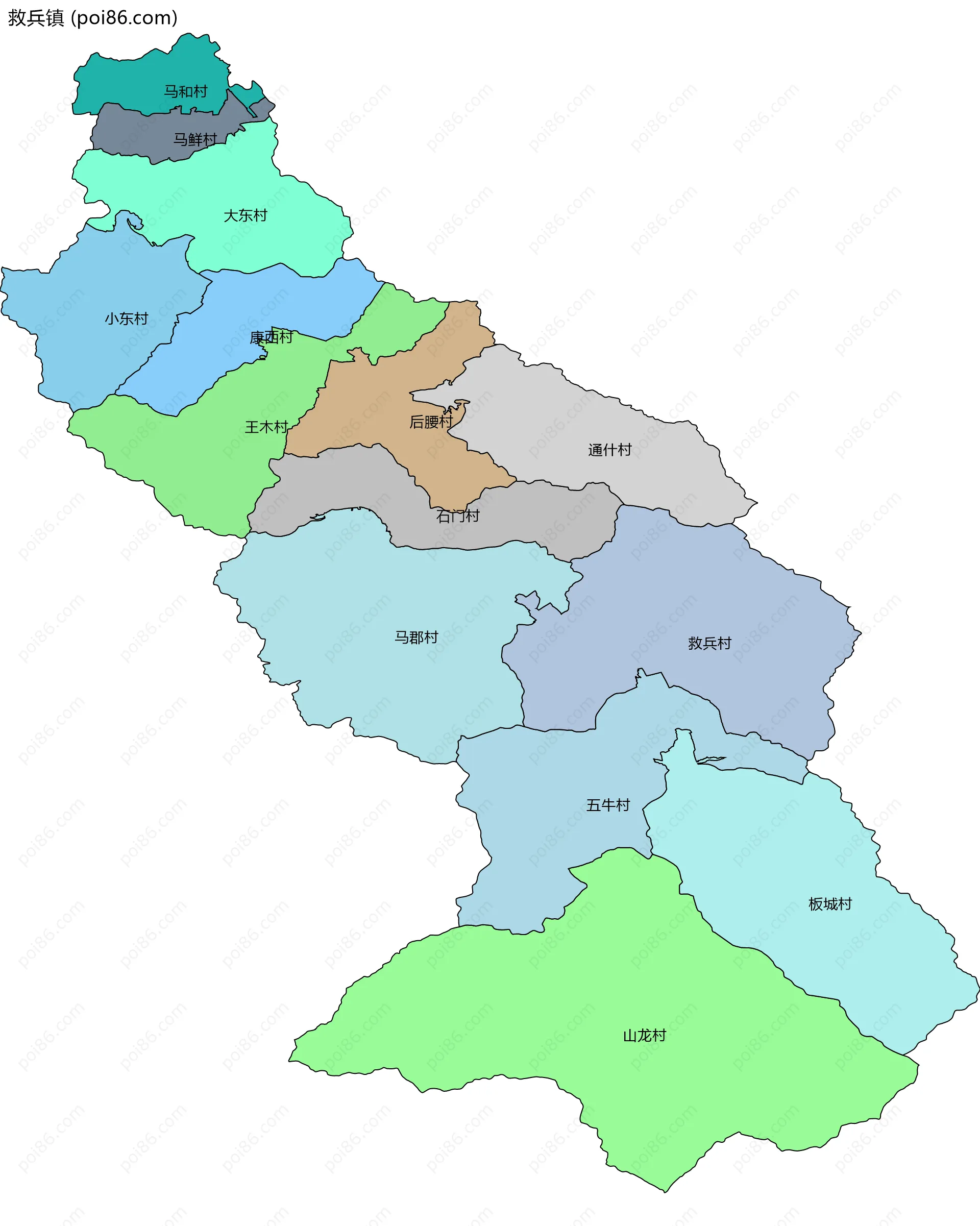 救兵镇边界地图(五级行政区划)