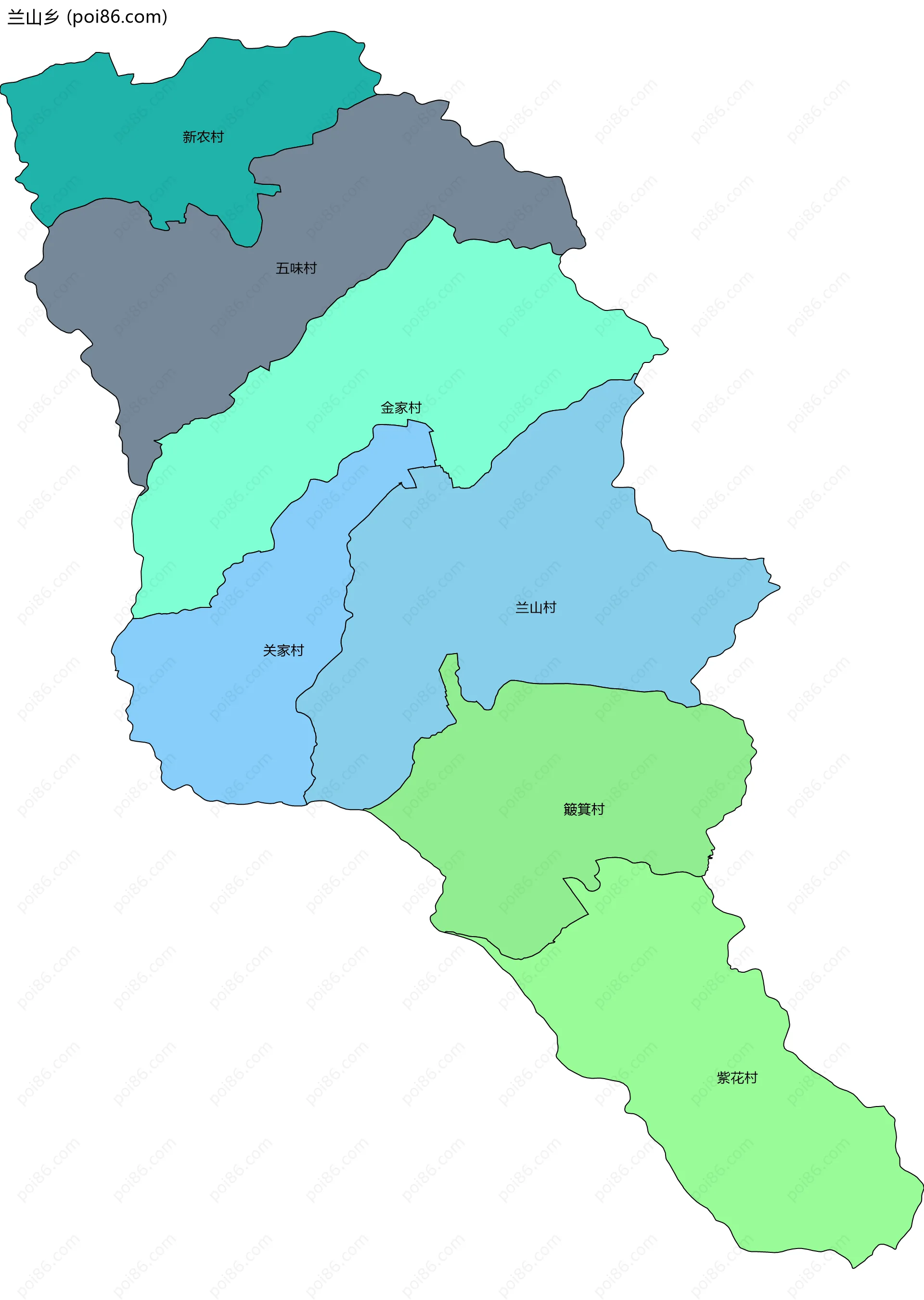 兰山乡边界地图(五级行政区划)