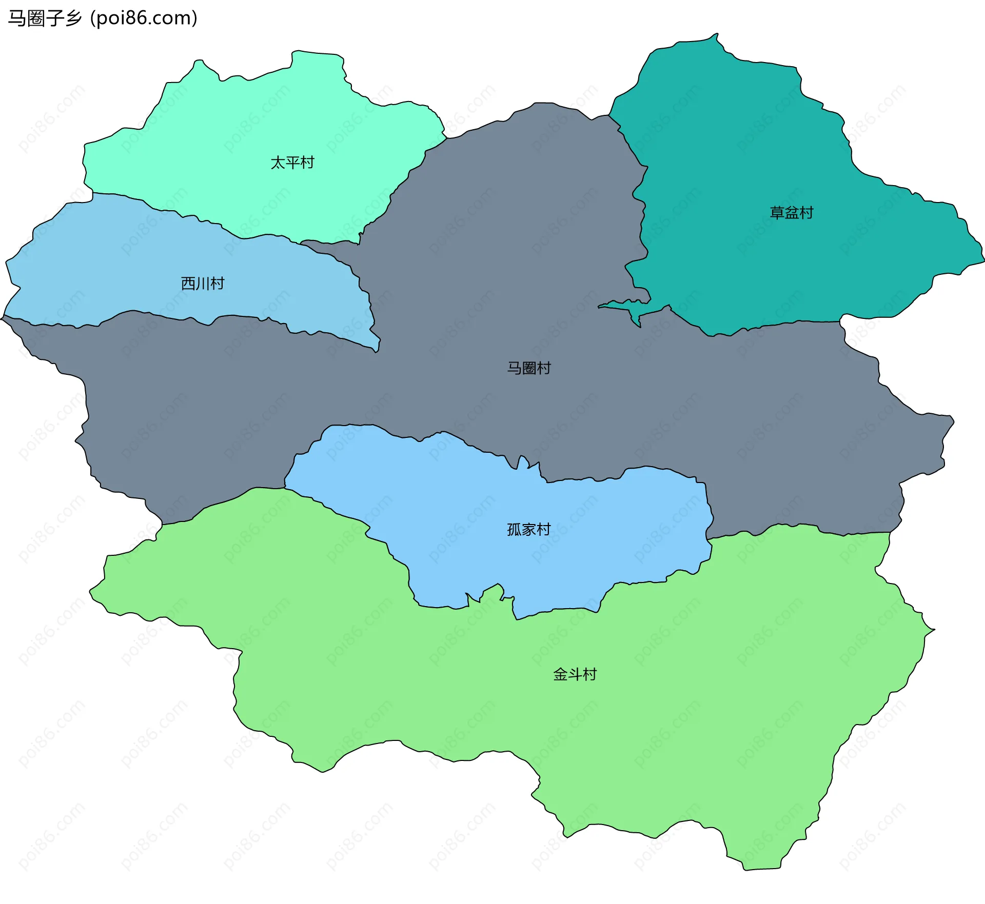 马圈子乡边界地图(五级行政区划)