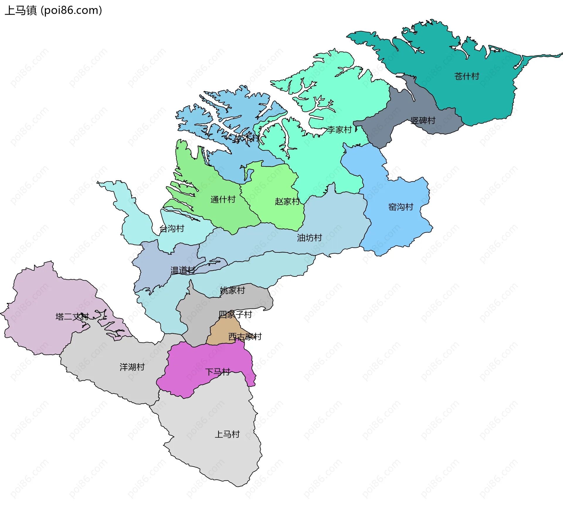 上马镇边界地图(五级行政区划)