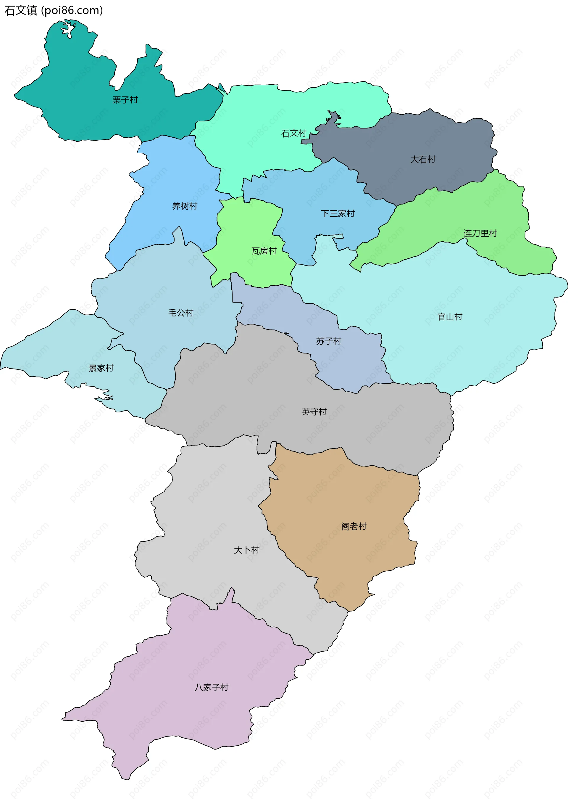 石文镇边界地图(五级行政区划)