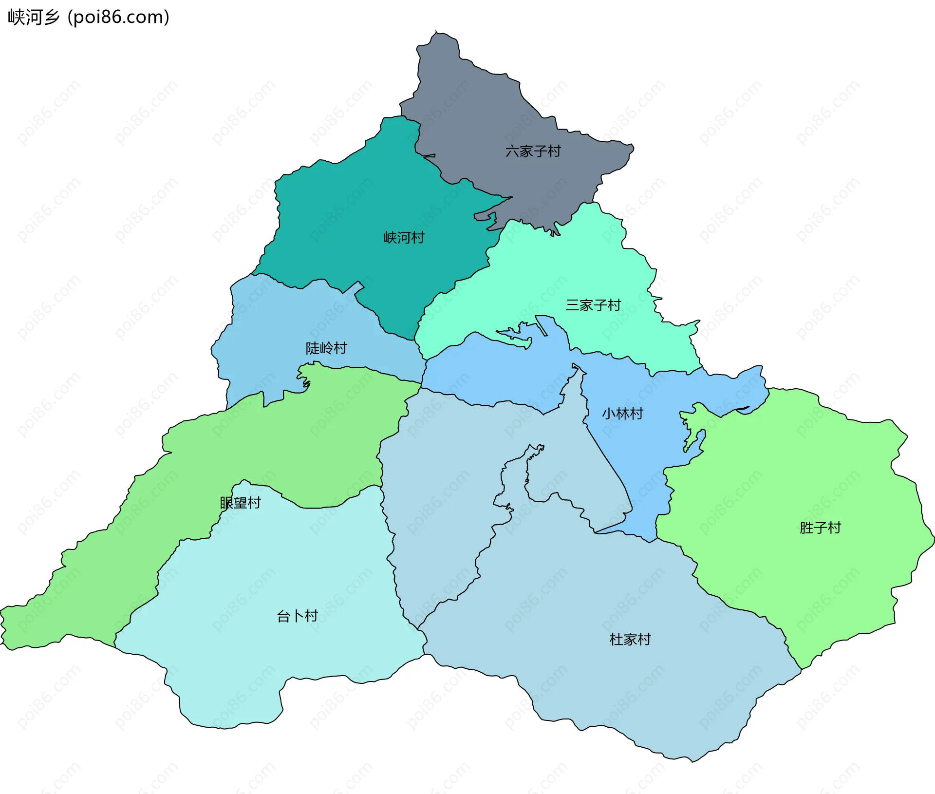 峡河乡边界地图(五级行政区划)
