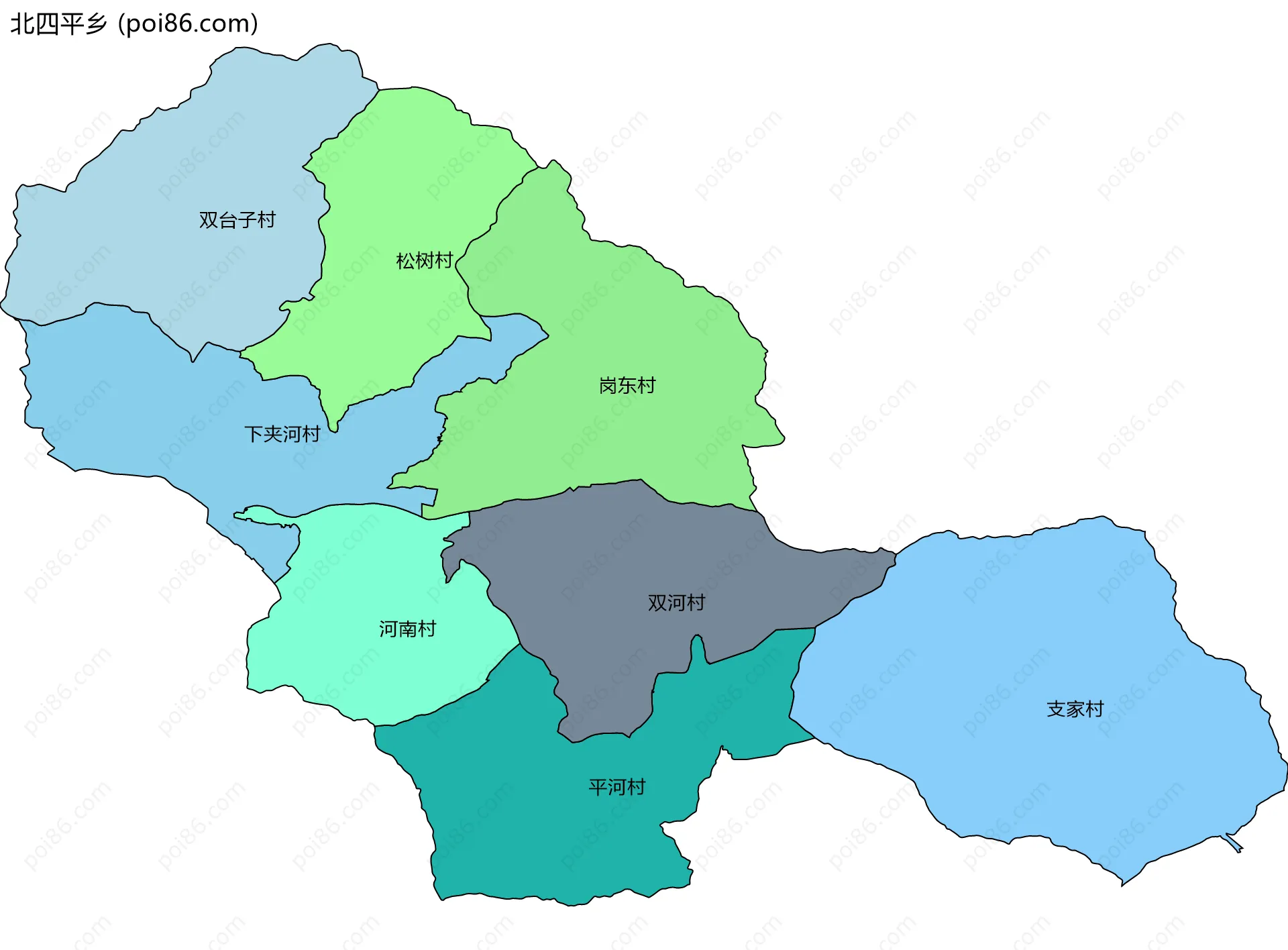 北四平乡边界地图(五级行政区划)