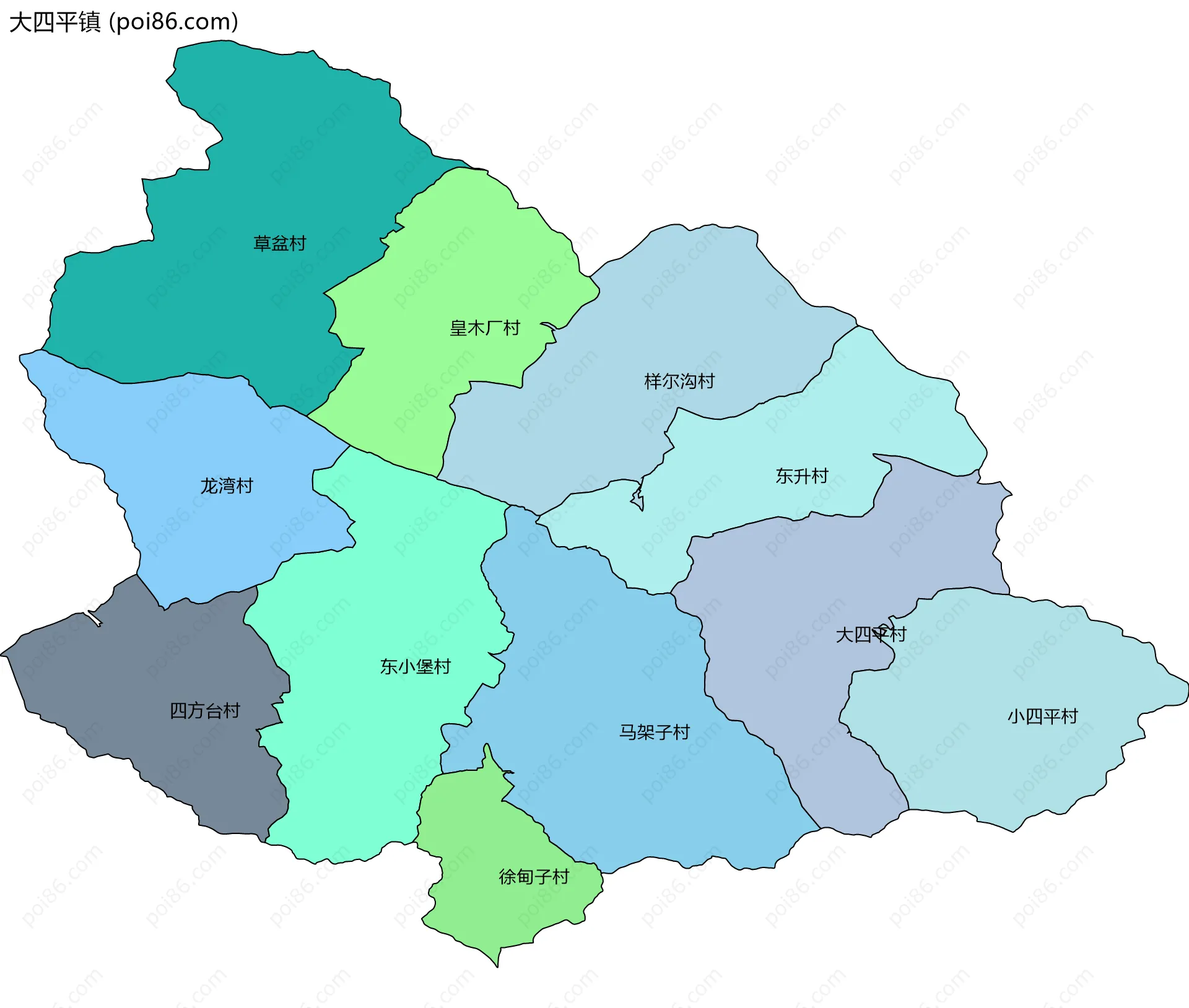 大四平镇边界地图(五级行政区划)