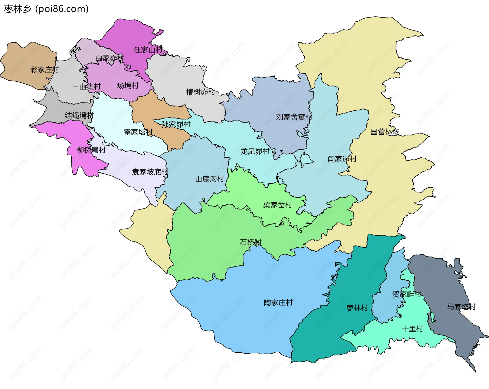 枣林乡边界地图(五级行政区划)
