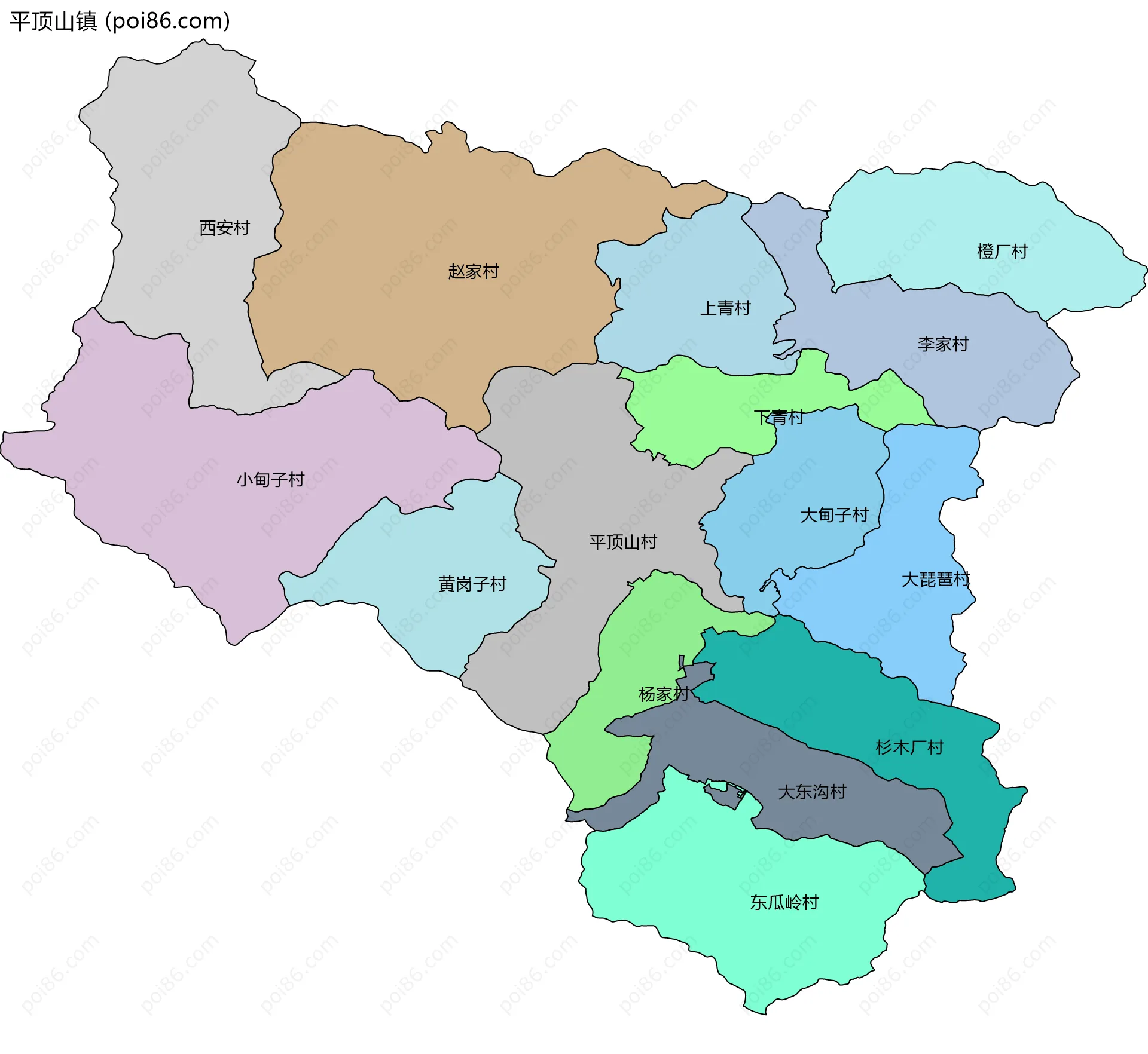 平顶山镇边界地图(五级行政区划)