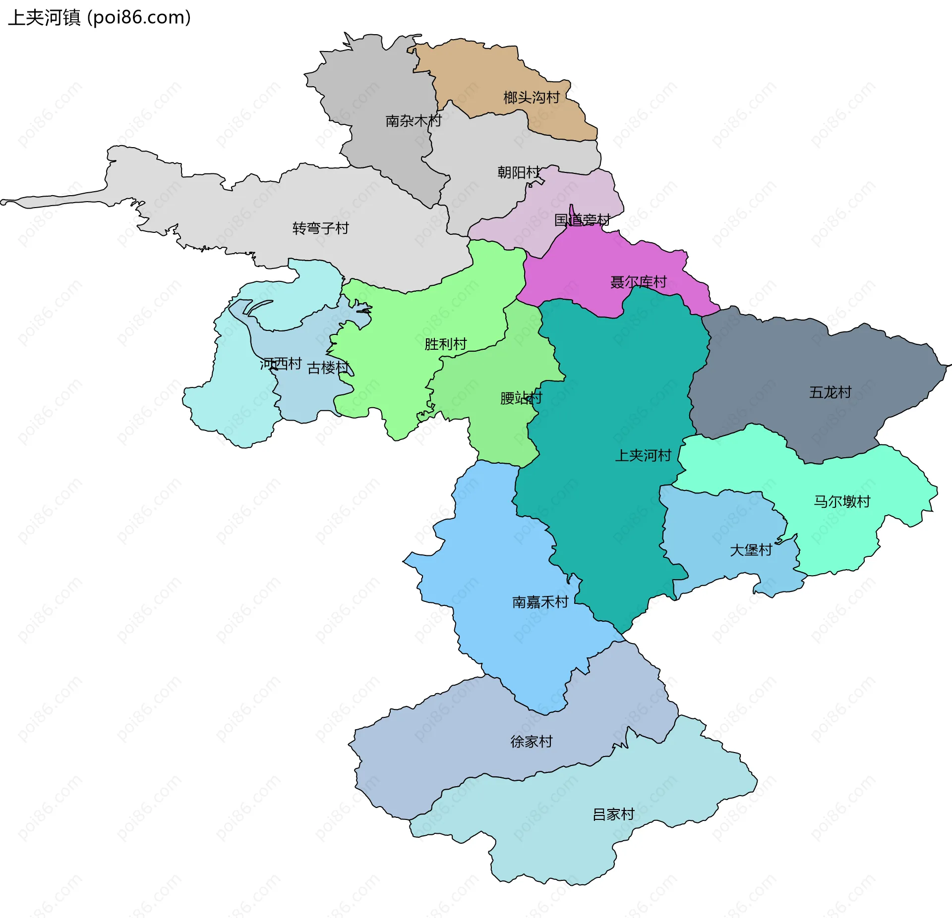 上夹河镇边界地图(五级行政区划)
