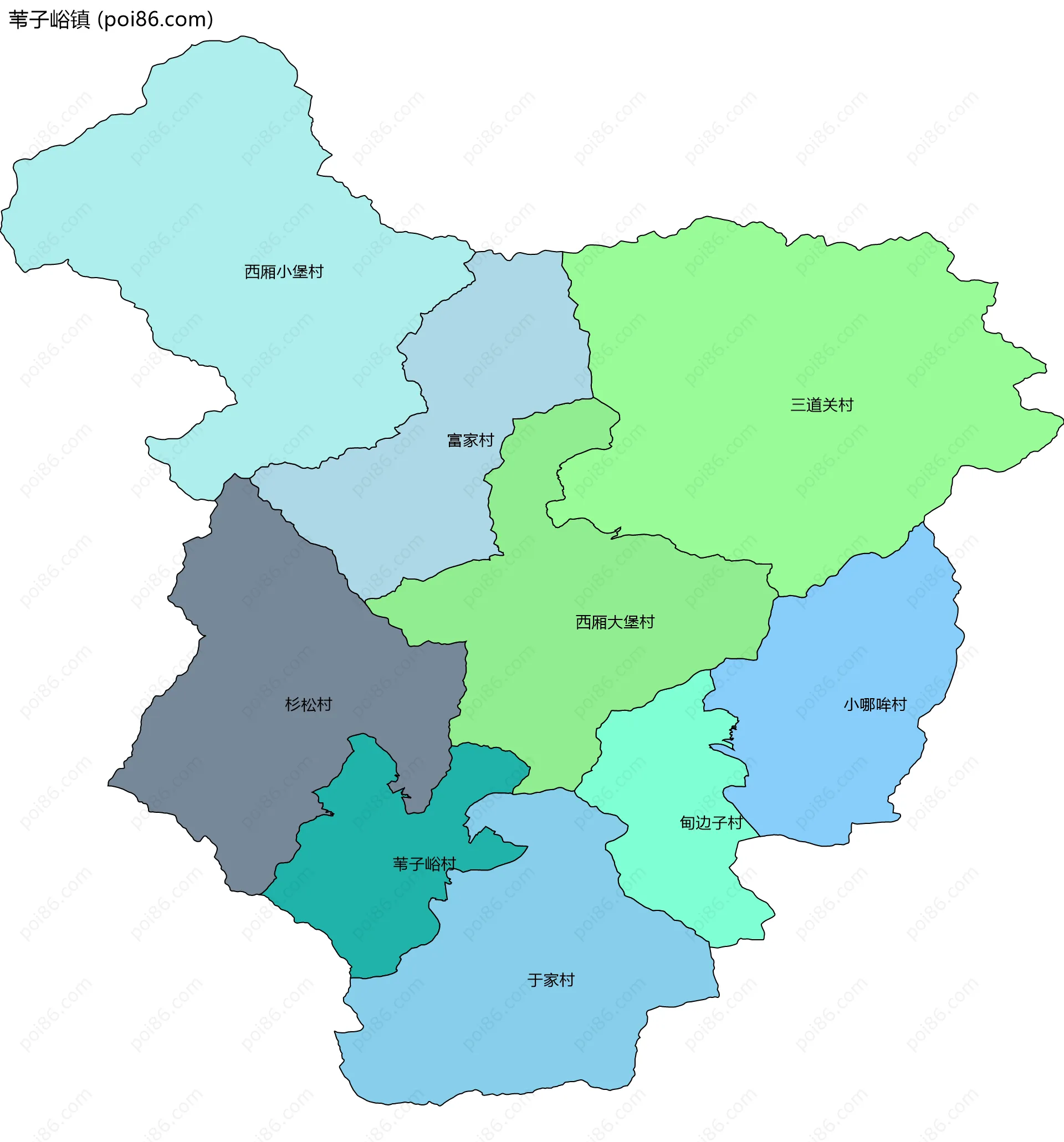 苇子峪镇边界地图(五级行政区划)