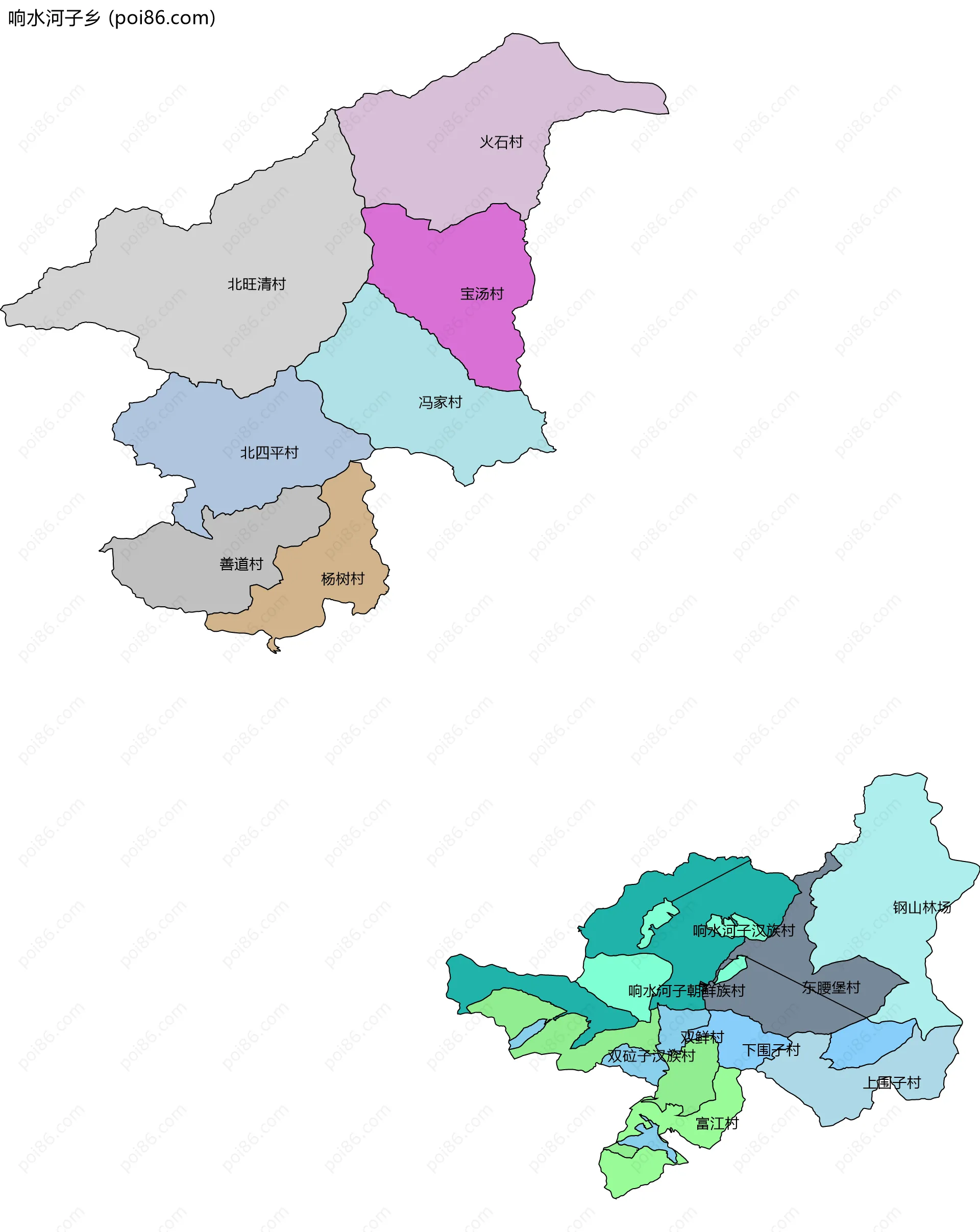 响水河子乡边界地图(五级行政区划)