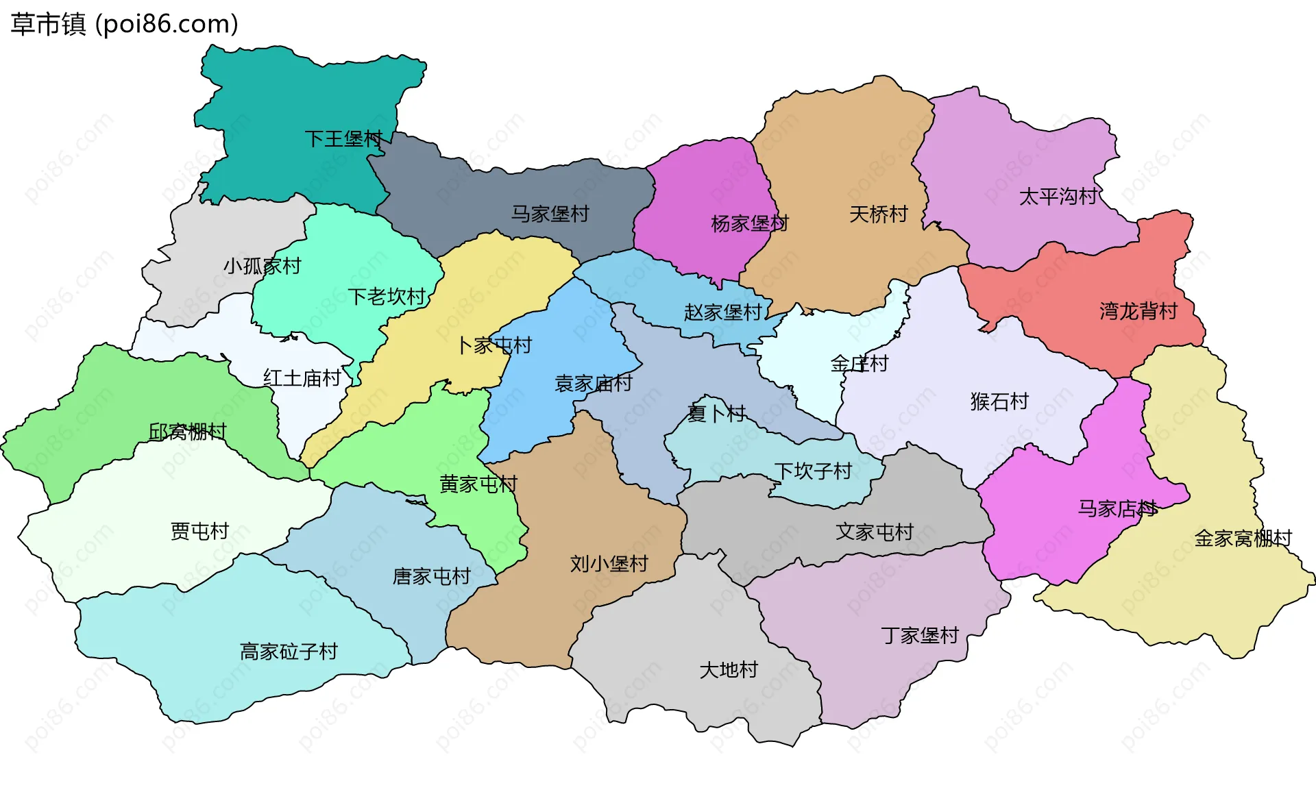 草市镇边界地图(五级行政区划)