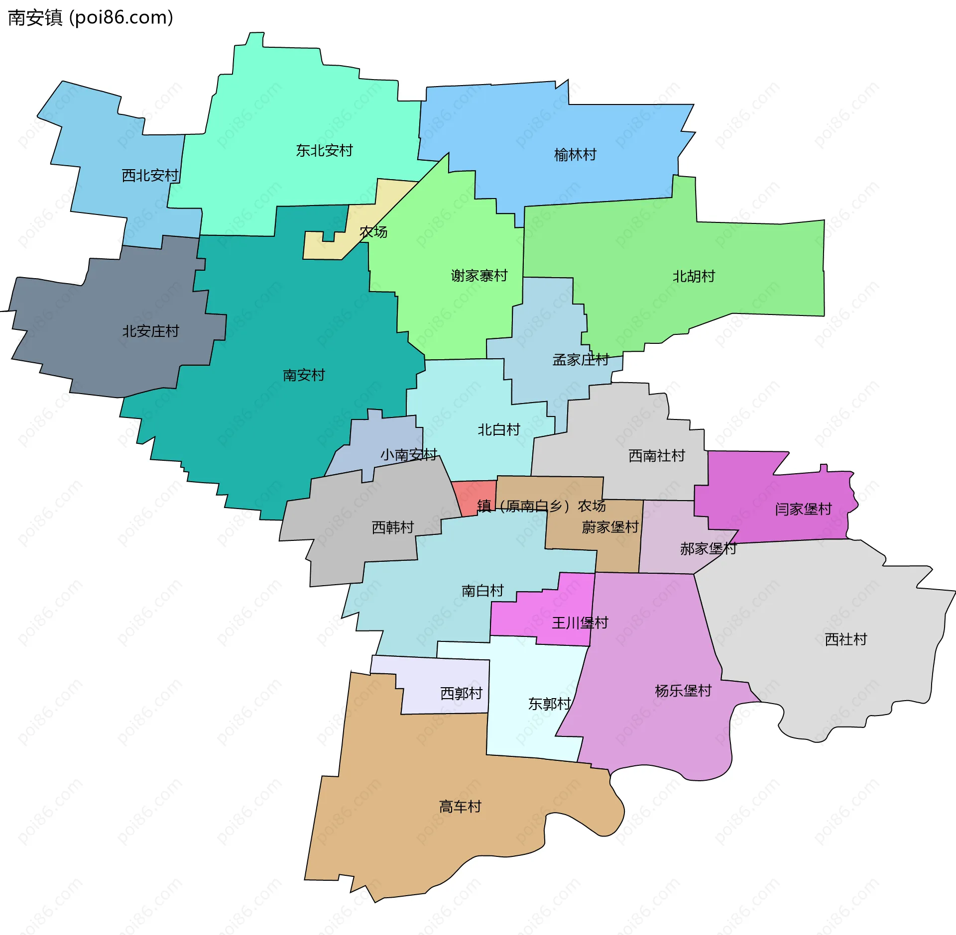 南安镇边界地图(五级行政区划)
