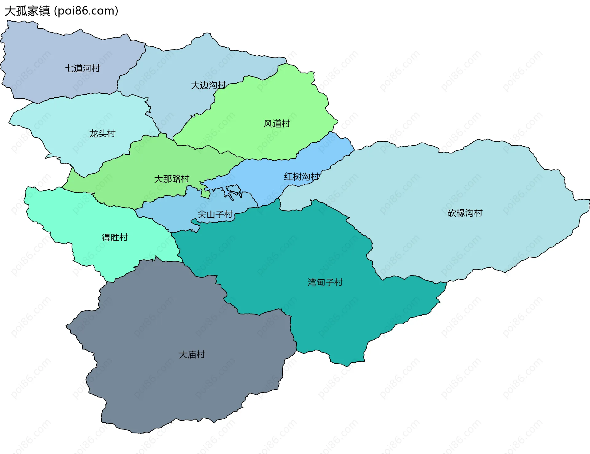 大孤家镇边界地图(五级行政区划)