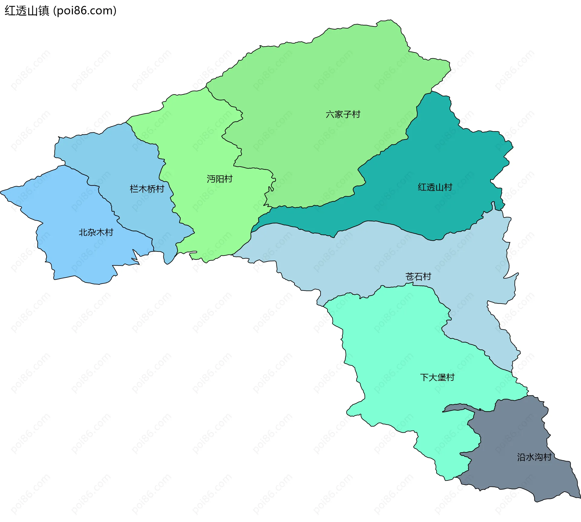 红透山镇边界地图(五级行政区划)