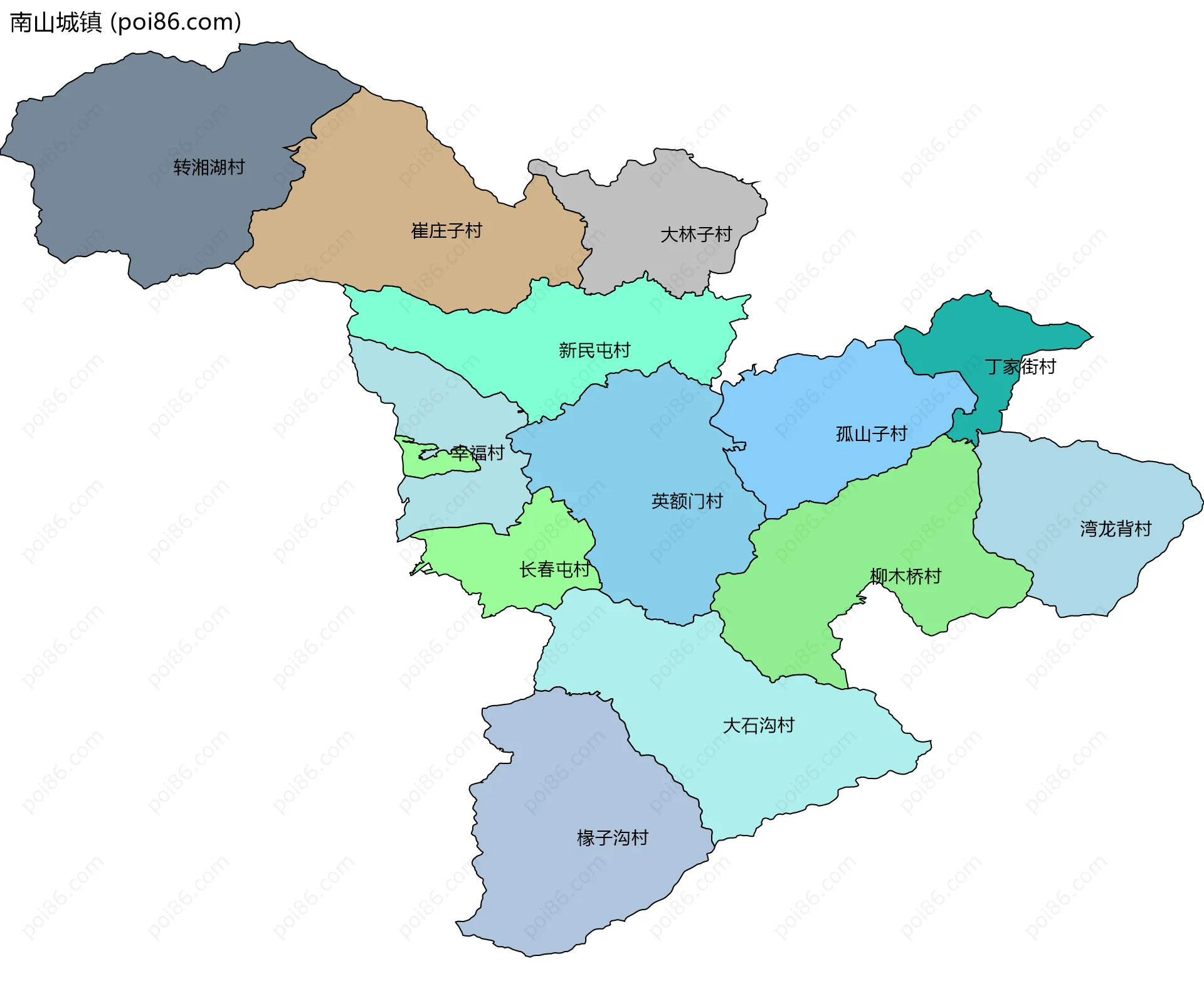 南山城镇边界地图(五级行政区划)