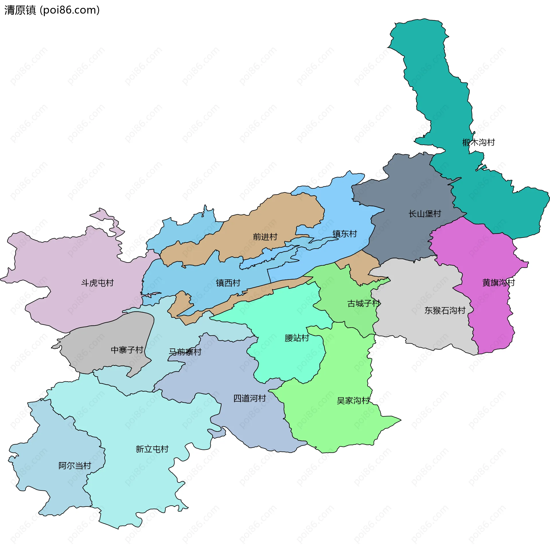 清原镇边界地图(五级行政区划)