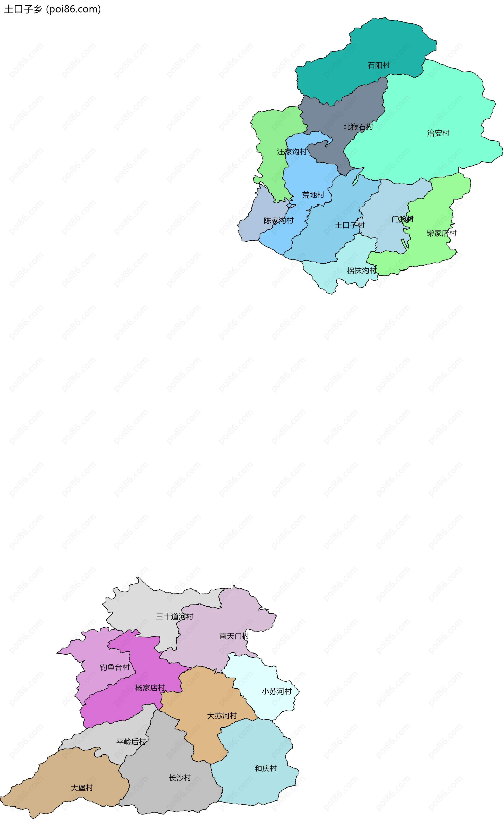 土口子乡边界地图(五级行政区划)