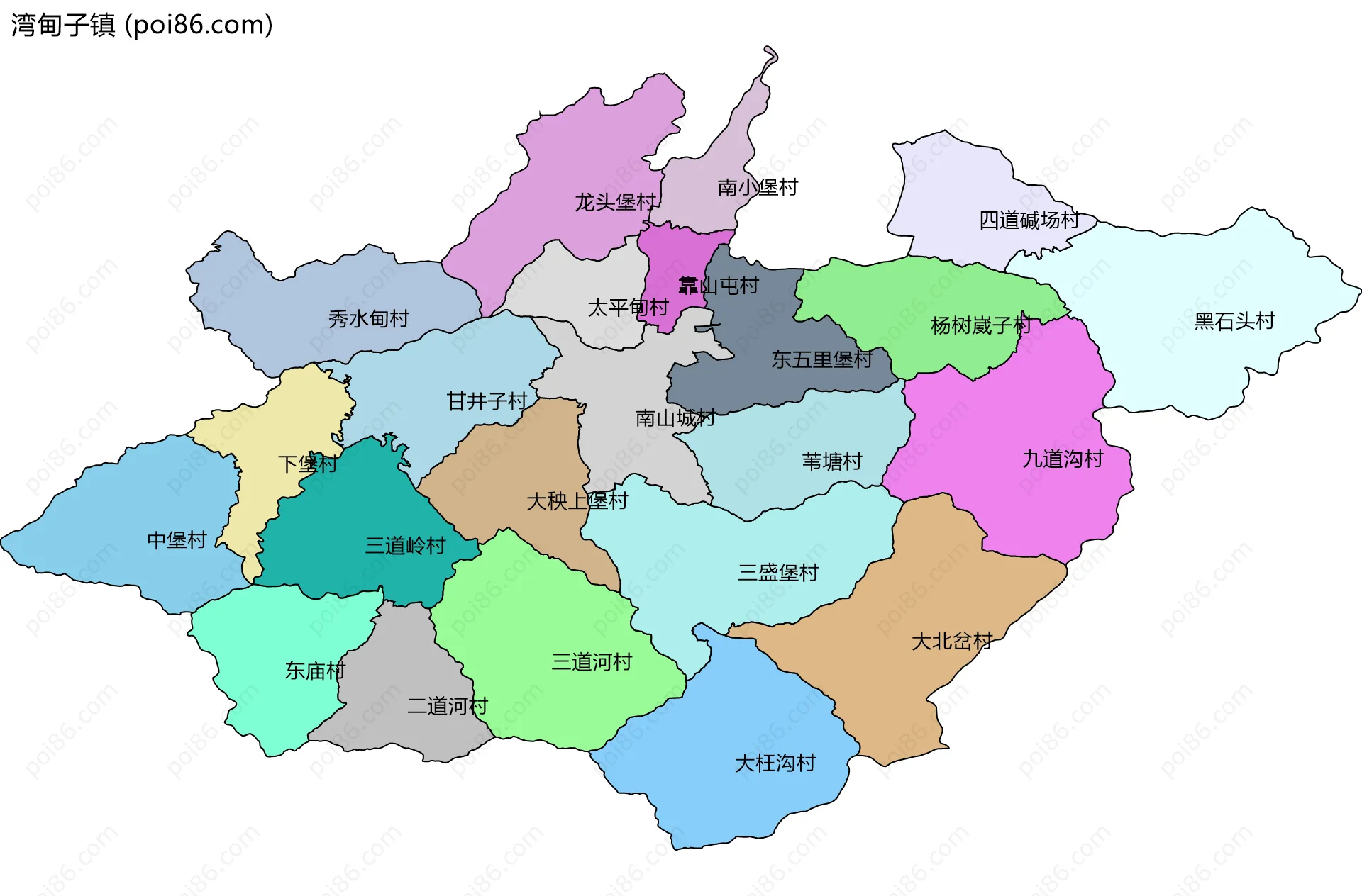 湾甸子镇边界地图(五级行政区划)