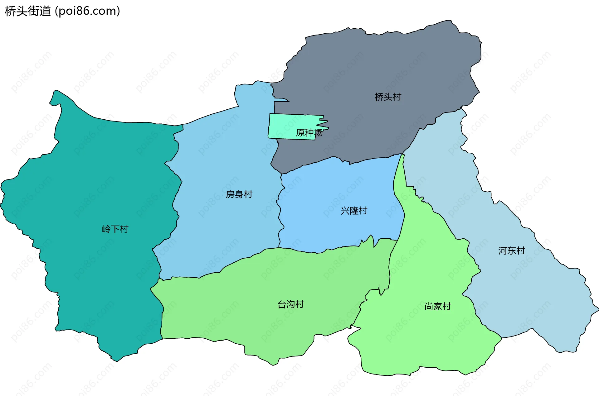 桥头街道边界地图(五级行政区划)