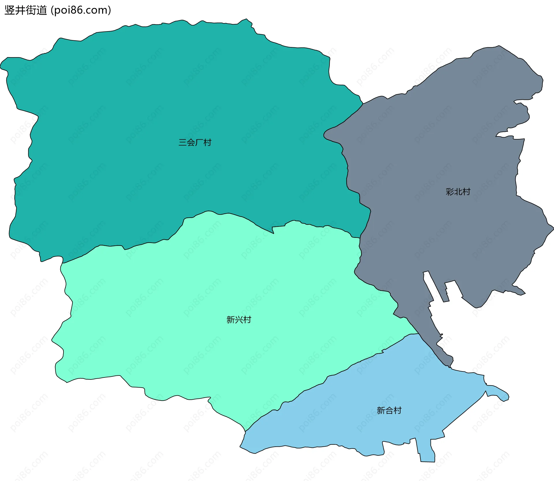 竖井街道边界地图(五级行政区划)