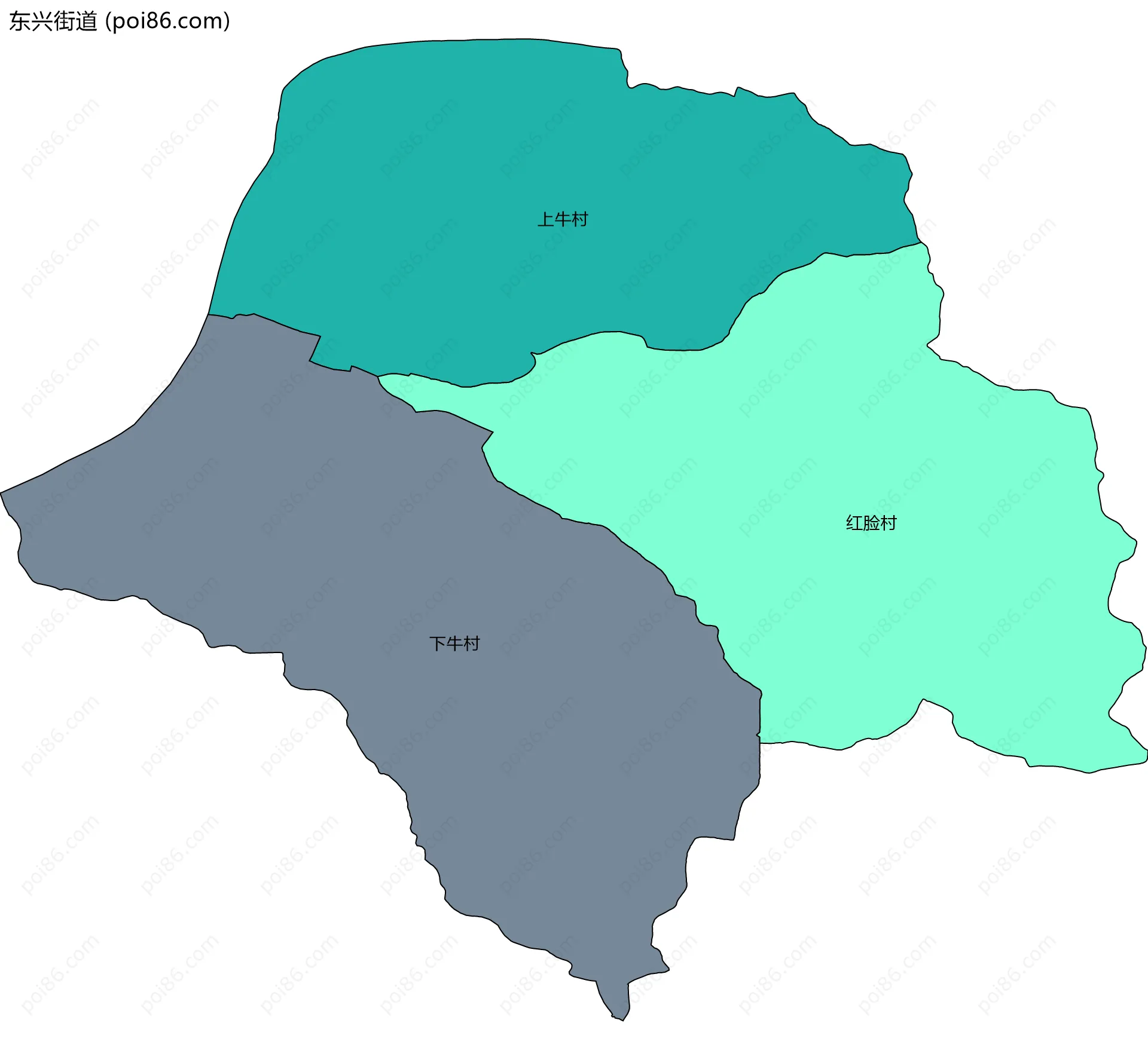 东兴街道边界地图(五级行政区划)