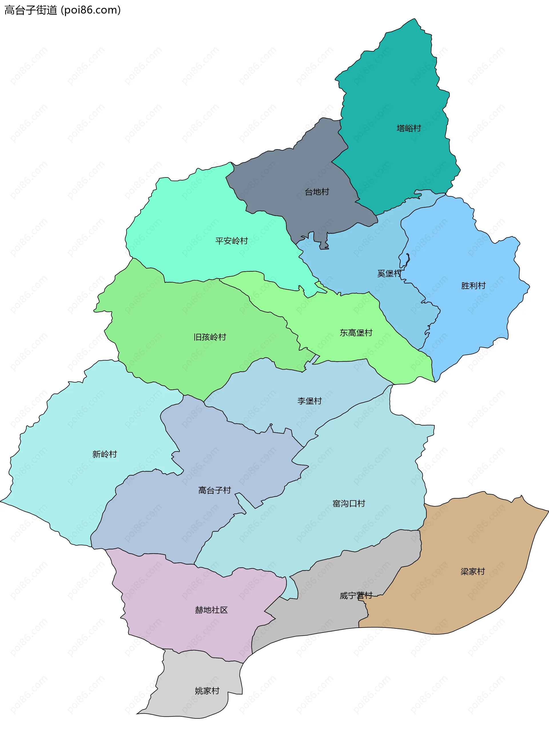 高台子街道边界地图(五级行政区划)