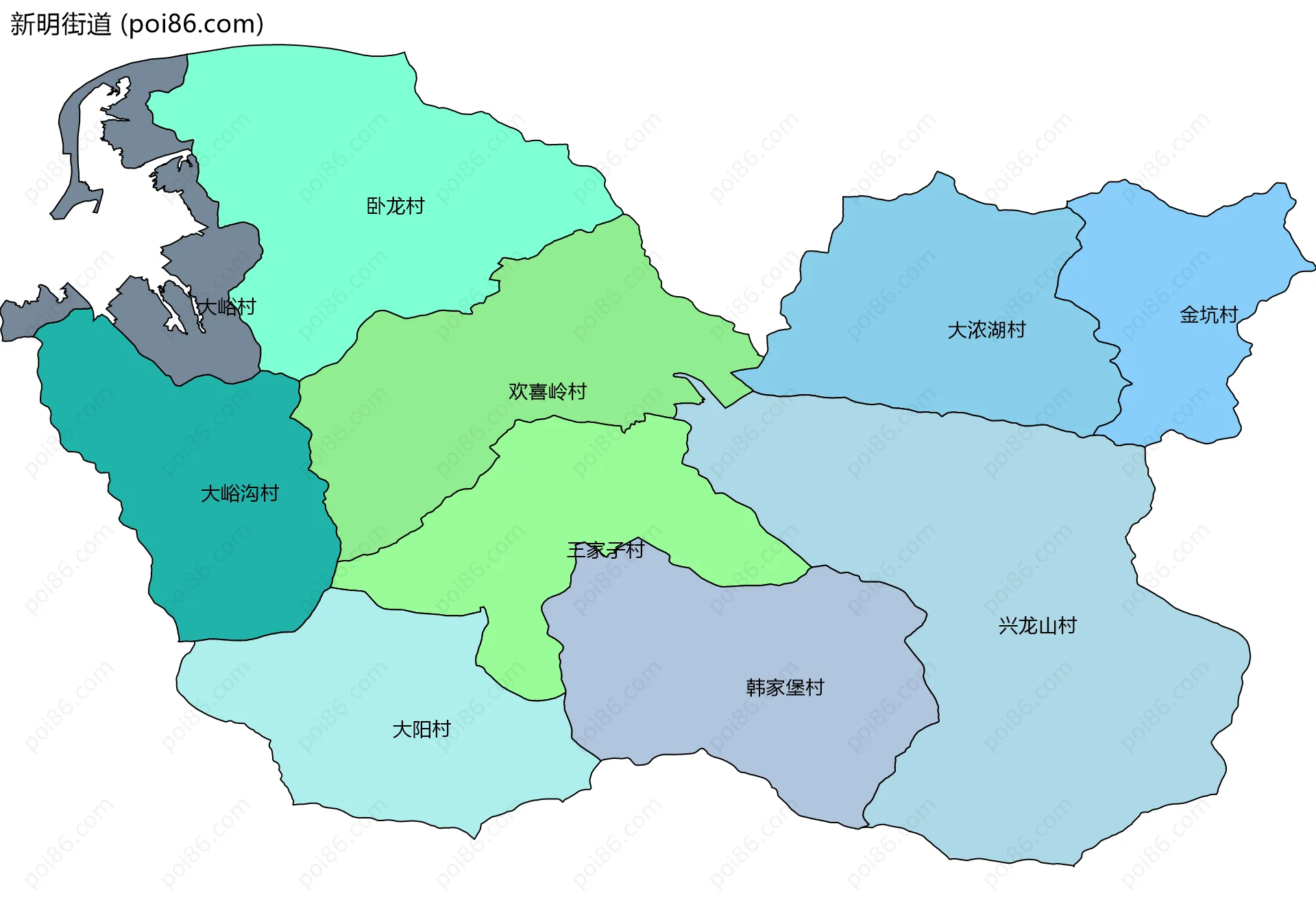 新明街道边界地图(五级行政区划)