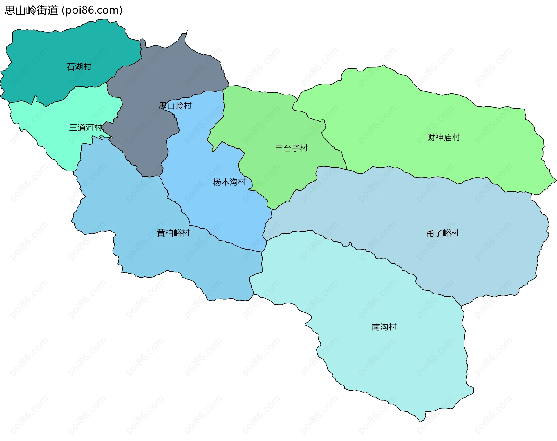 思山岭街道边界地图(五级行政区划)